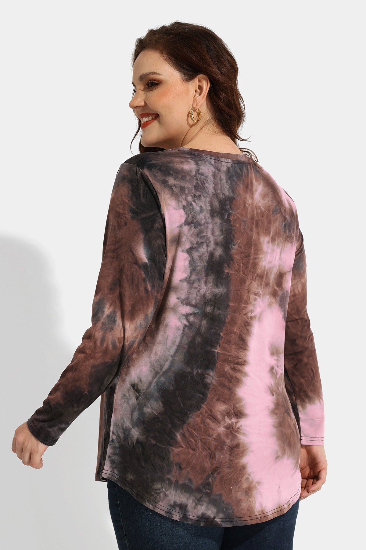 Contrast Tie Dye Crewneck Long Sleeve Shirt