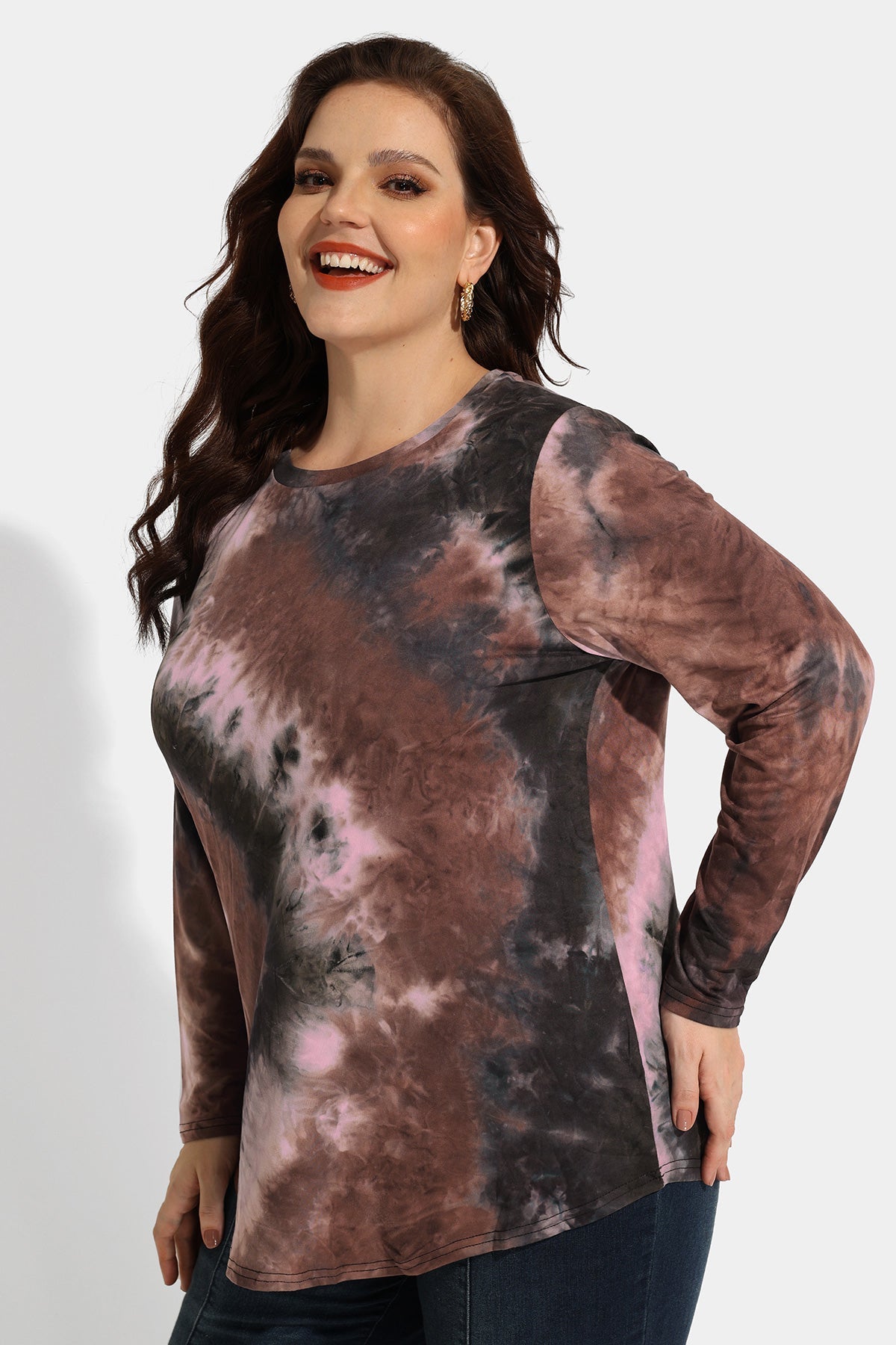 Contrast Tie Dye Crewneck Long Sleeve Shirt
