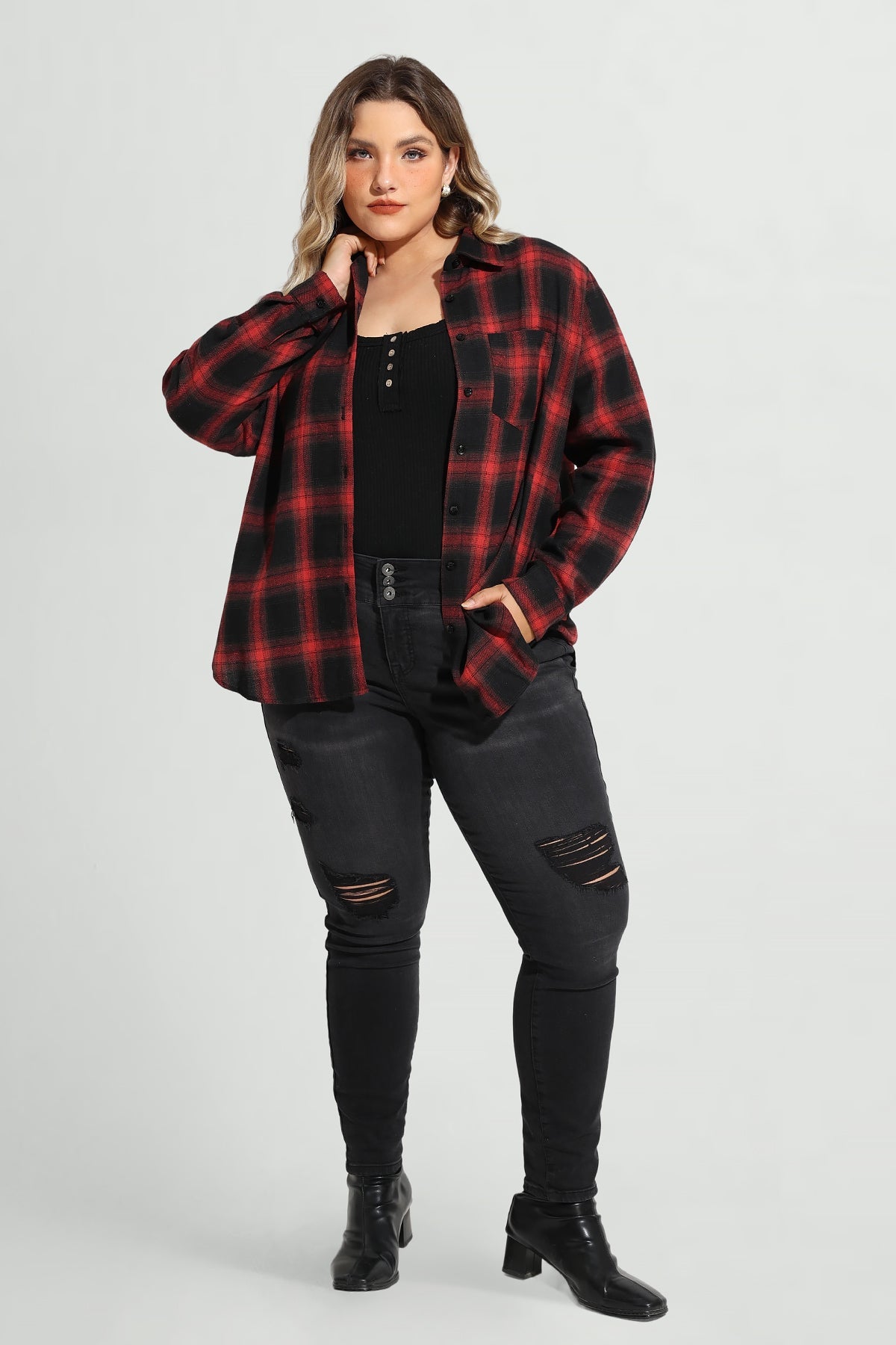 Supersoft Plaid Pocket Button Down T-Shirt