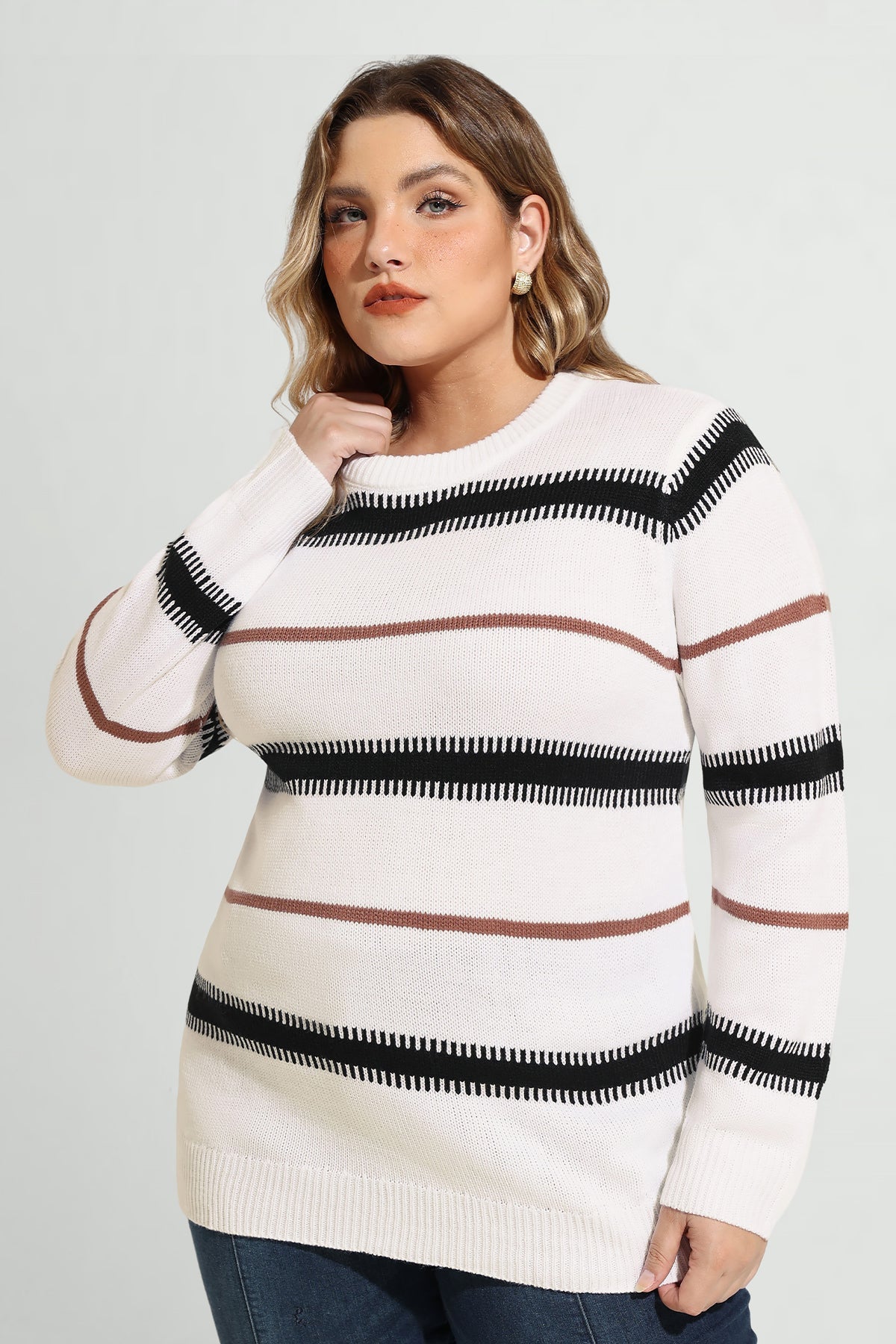 Contrast Striped Woolen Pullover Sweater