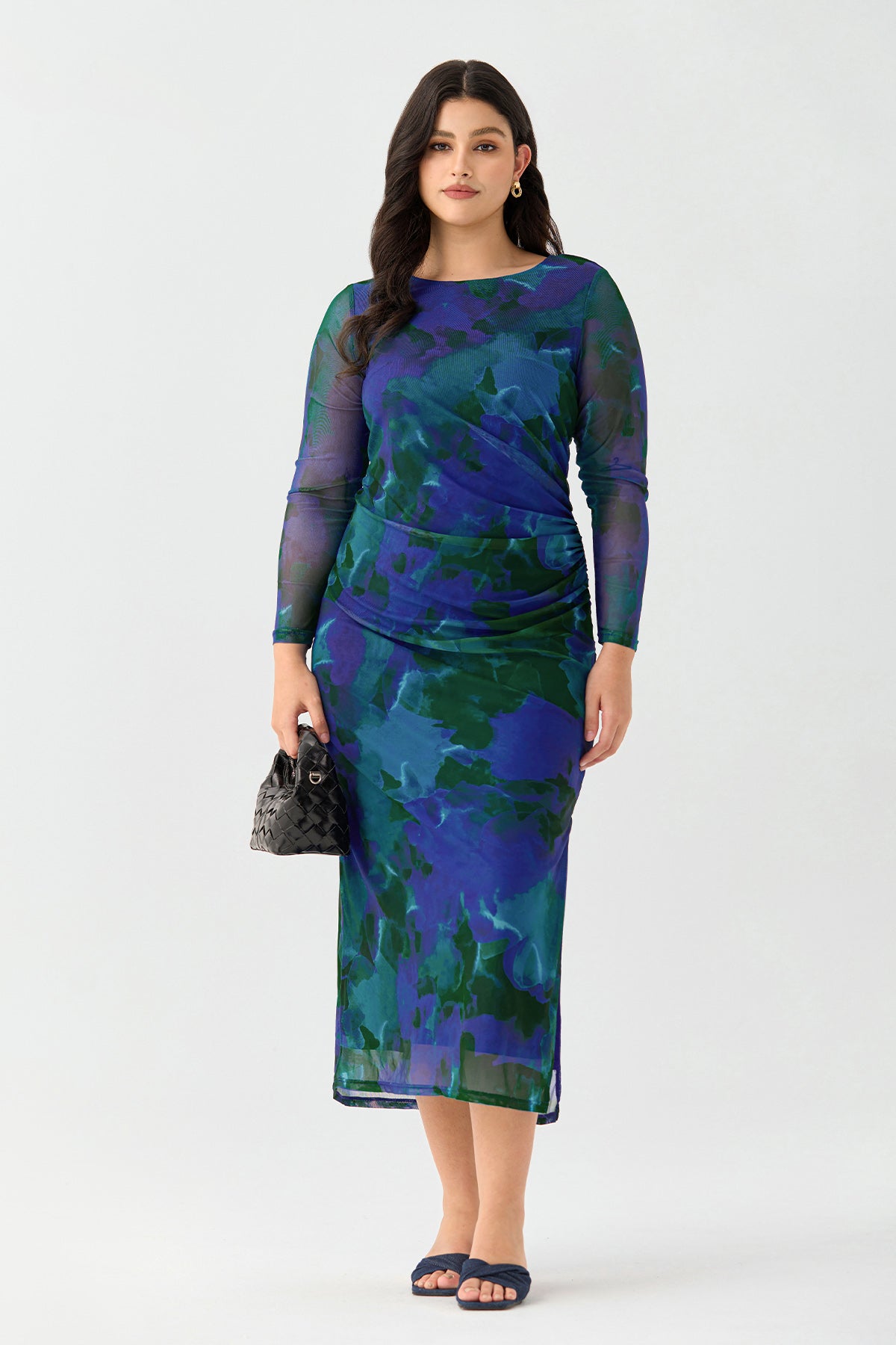 Ritera Plaid Ruched Chic Bodycon Cocktail Midi Dress