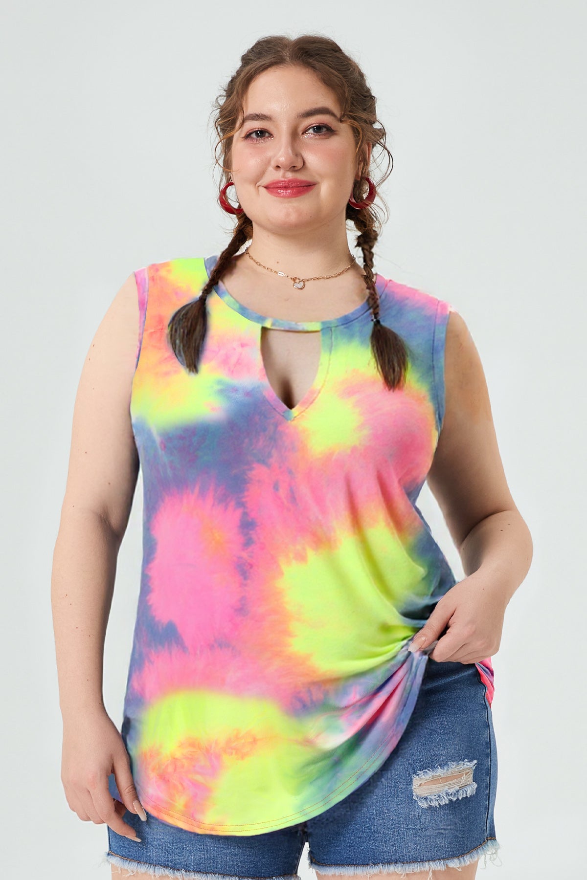 Supersoft Tie Dye Sexy Hollow Out Crewneck Tank Top