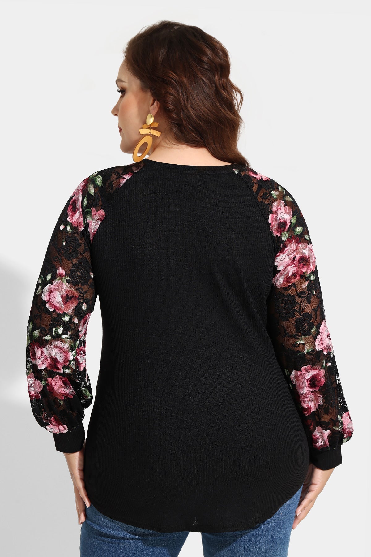 Ritera Raglan Stylish Lace Floral Long Sleeve T-Shirt