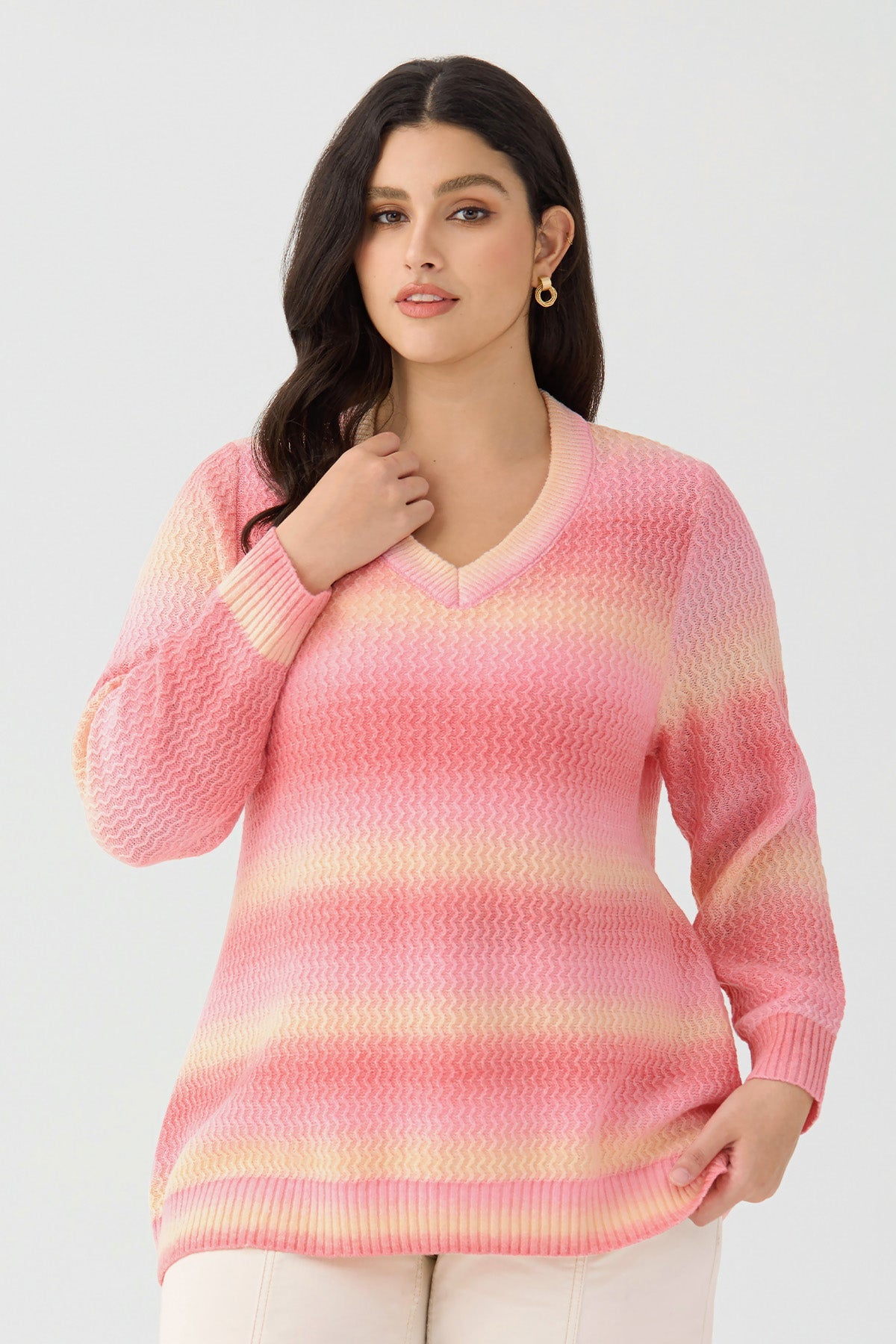 Ritera Pastel Ombre V-Neck Sunset Knit Pullover Sweater