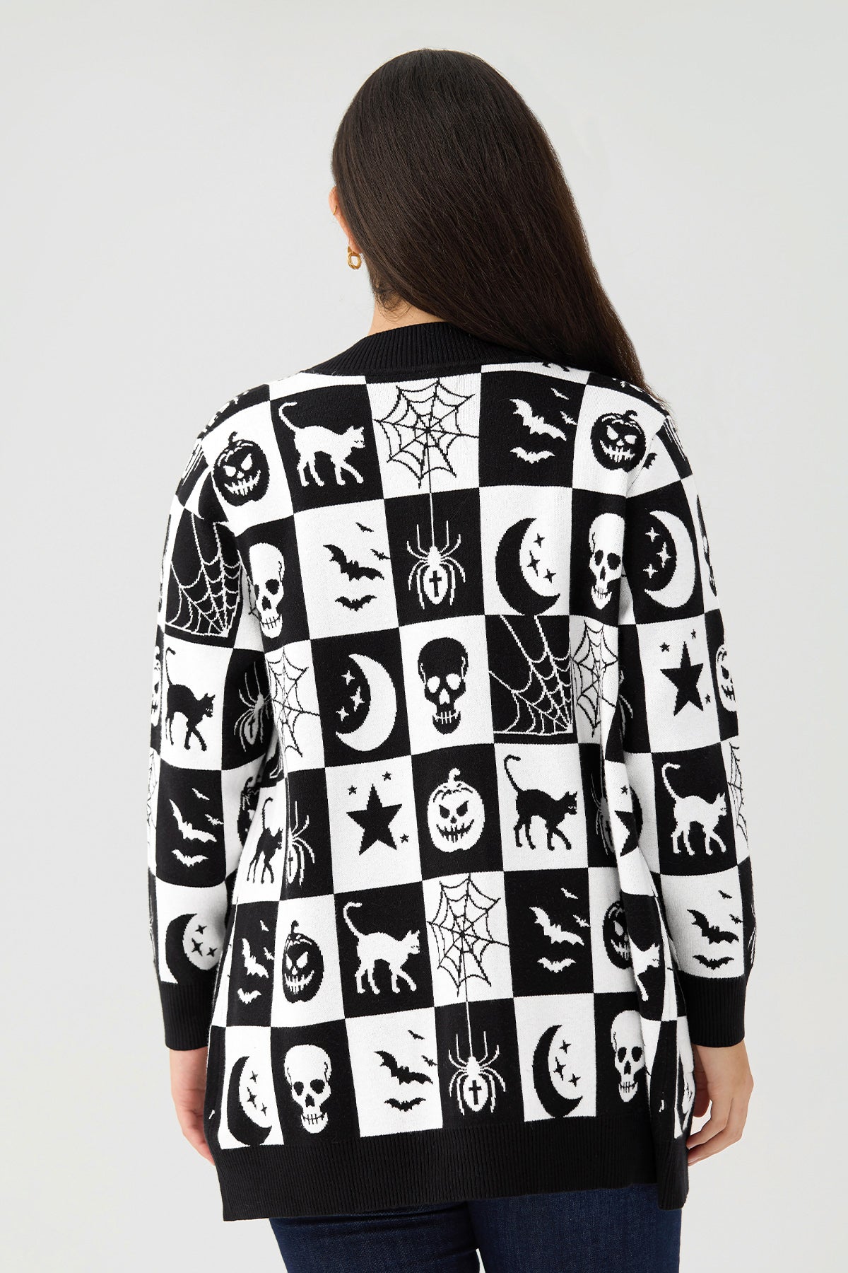 Ritera Pockets Halloween Checkerboard Kint Cardigan