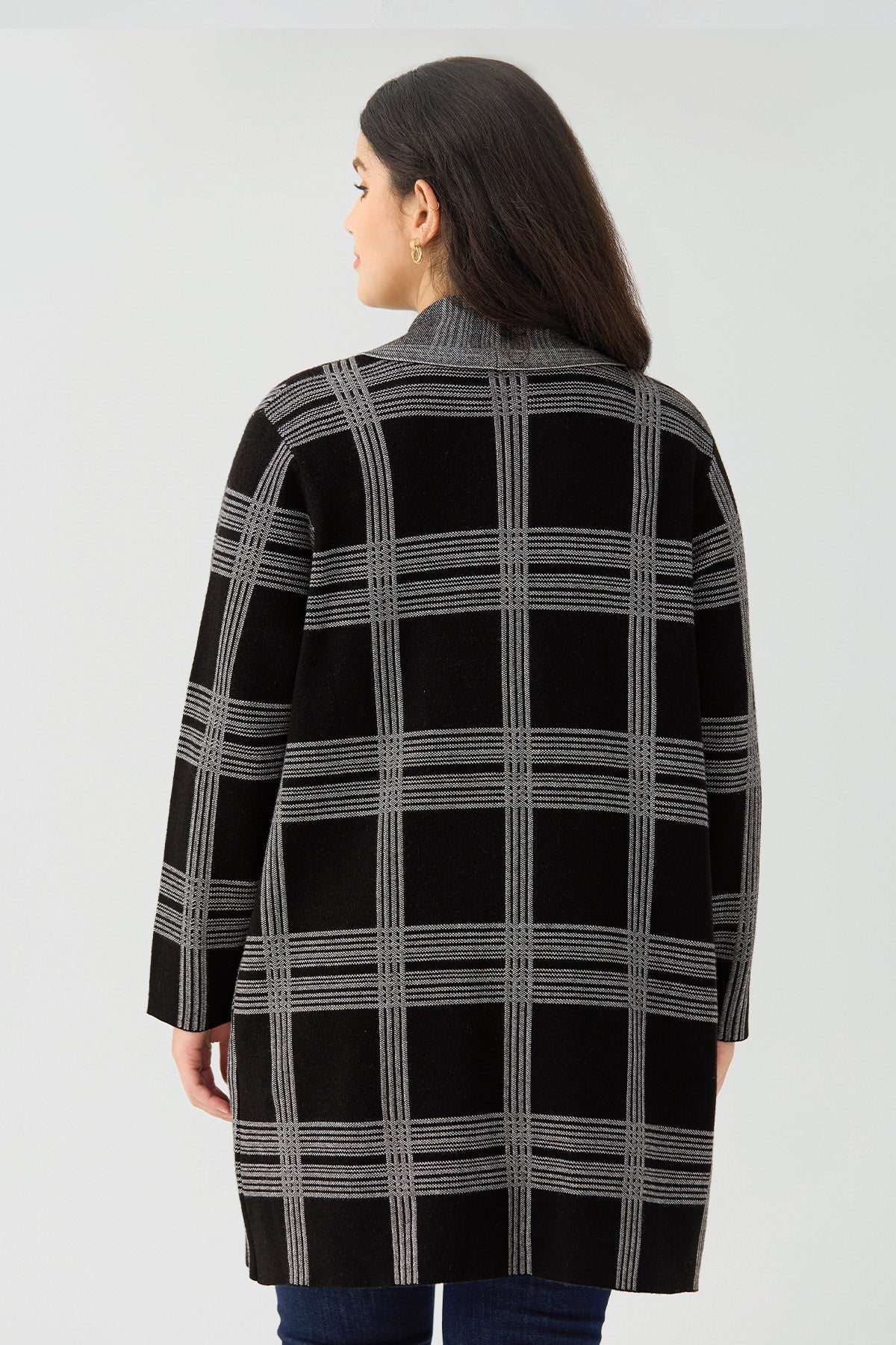 Ritera Pockets Long Plaid Open Front Knit Cardigan