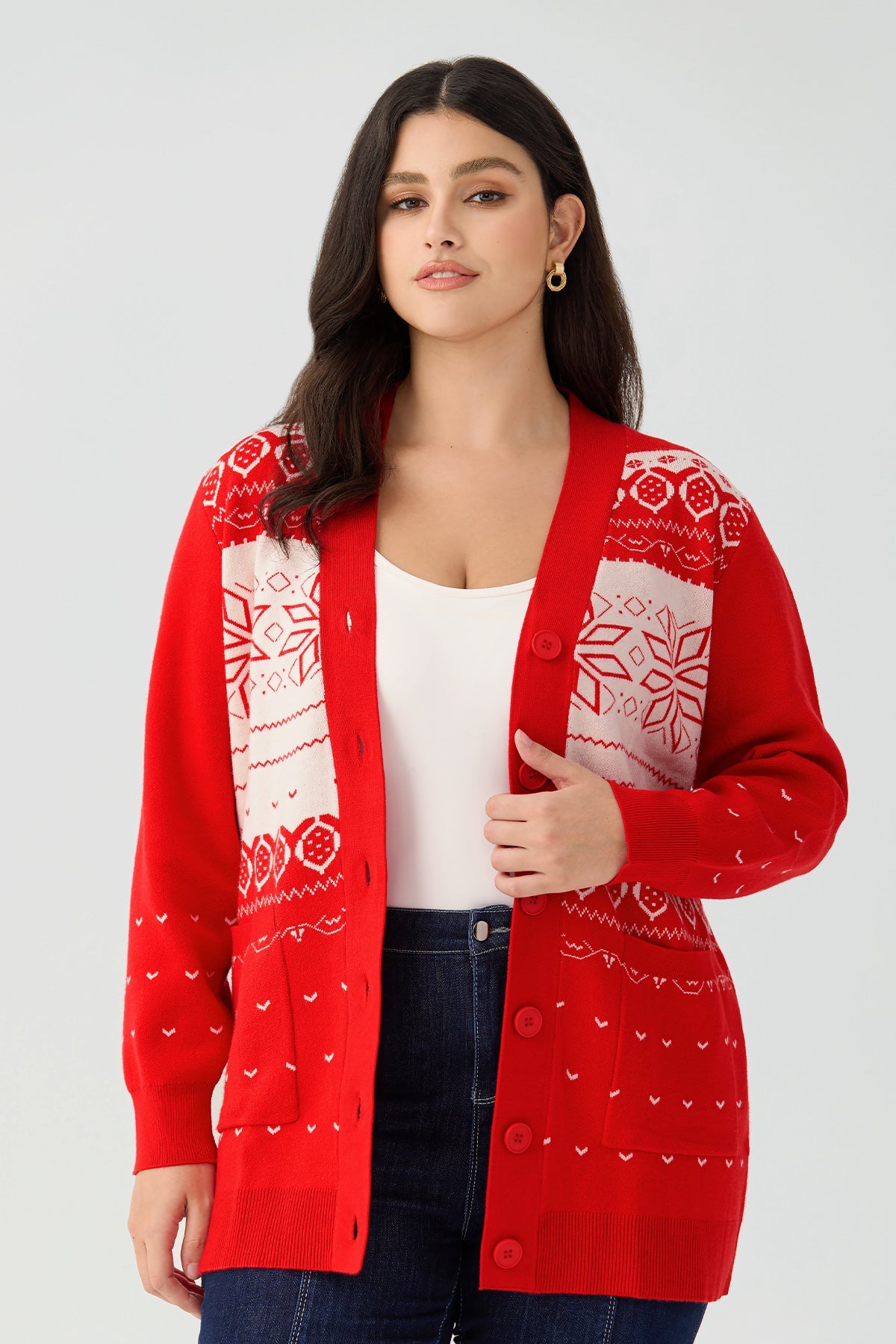 Ritera Pockets Festive Red Fair Isle Christmas Knit Cardigan