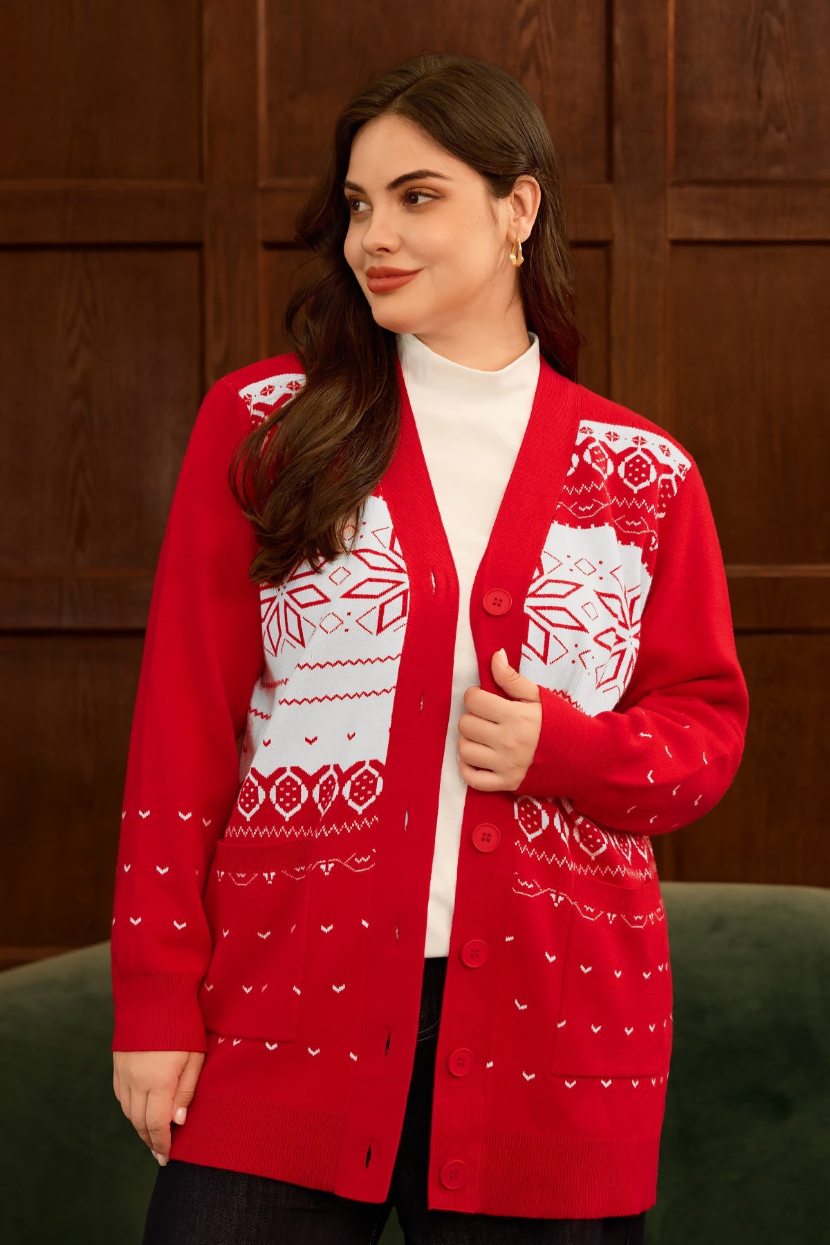 Ritera Pockets Festive Red Fair Isle Christmas Knit Cardigan