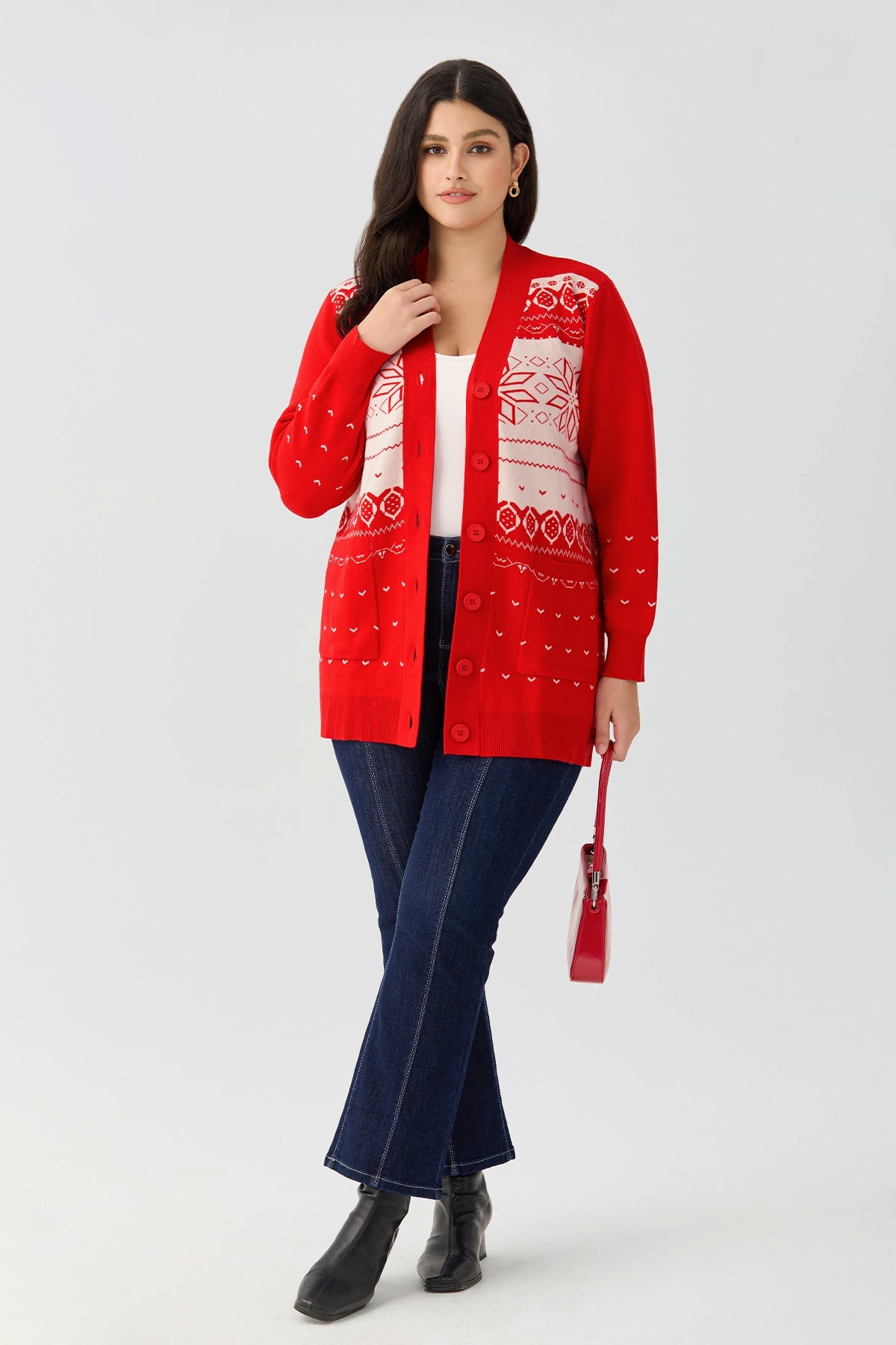 Ritera Pockets Festive Red Fair Isle Christmas Knit Cardigan