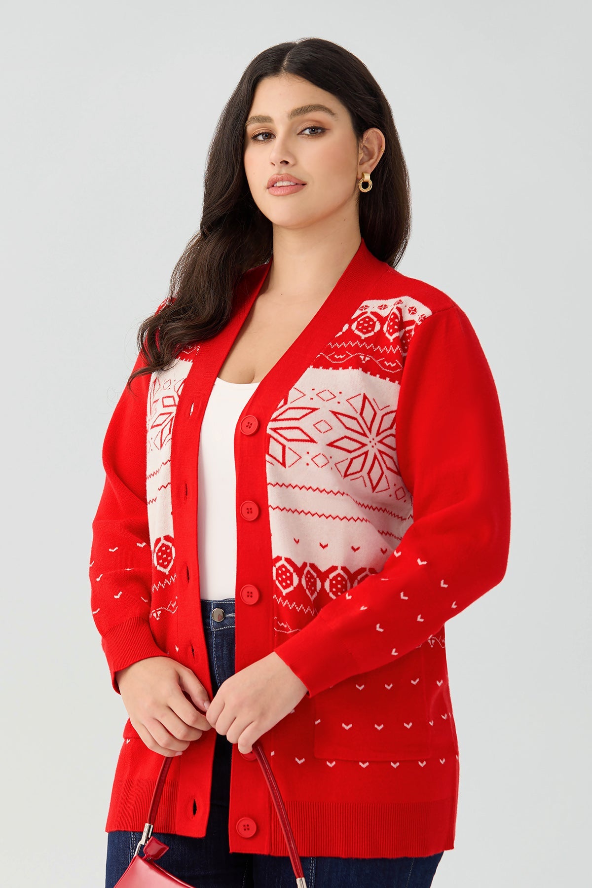 Ritera Pockets Festive Red Fair Isle Christmas Knit Cardigan