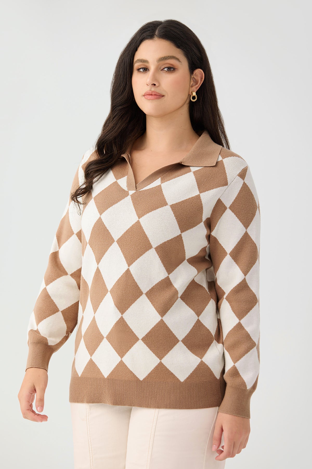 Ritera Classic Argyle Polo Preppy Knit Pullover Sweater