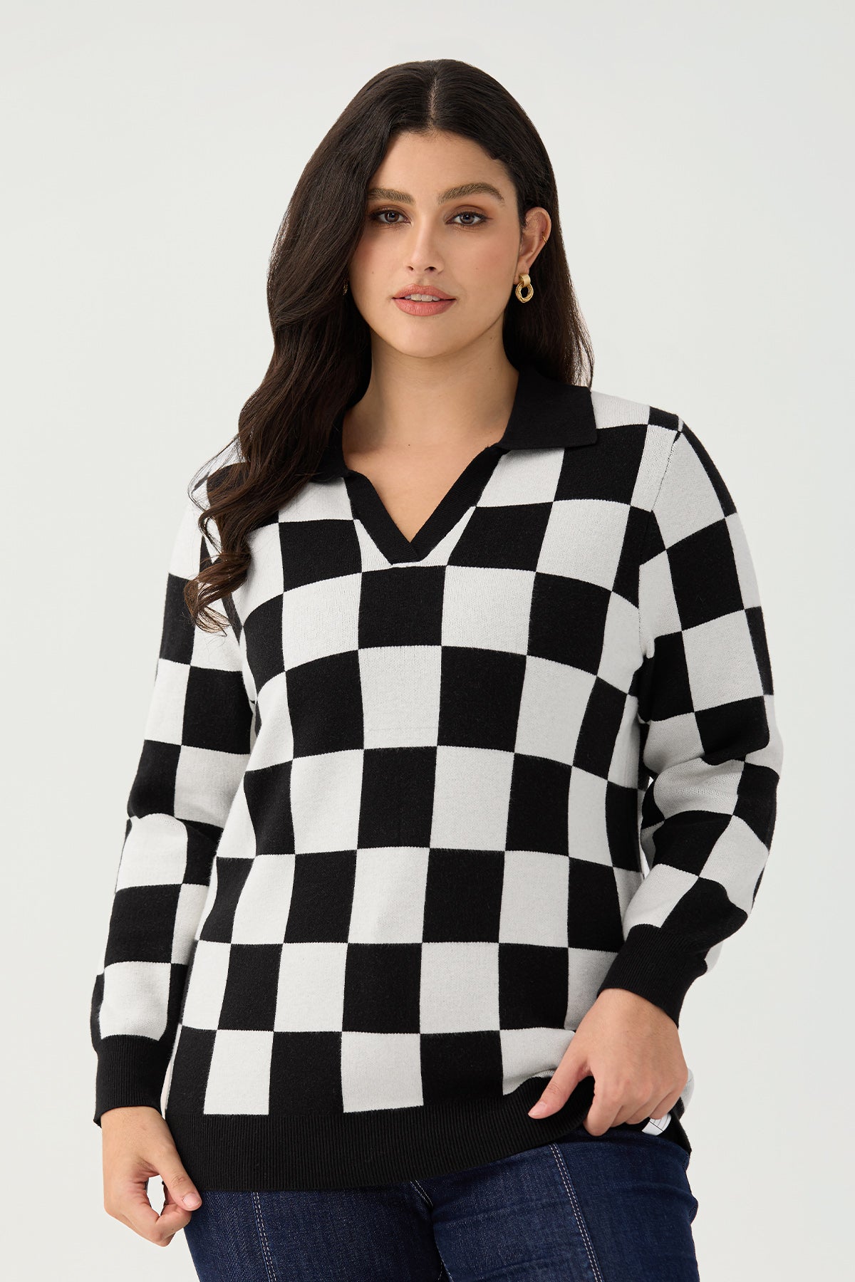 Ritera Checkerboard Polo Cozy Knitwear Sweater