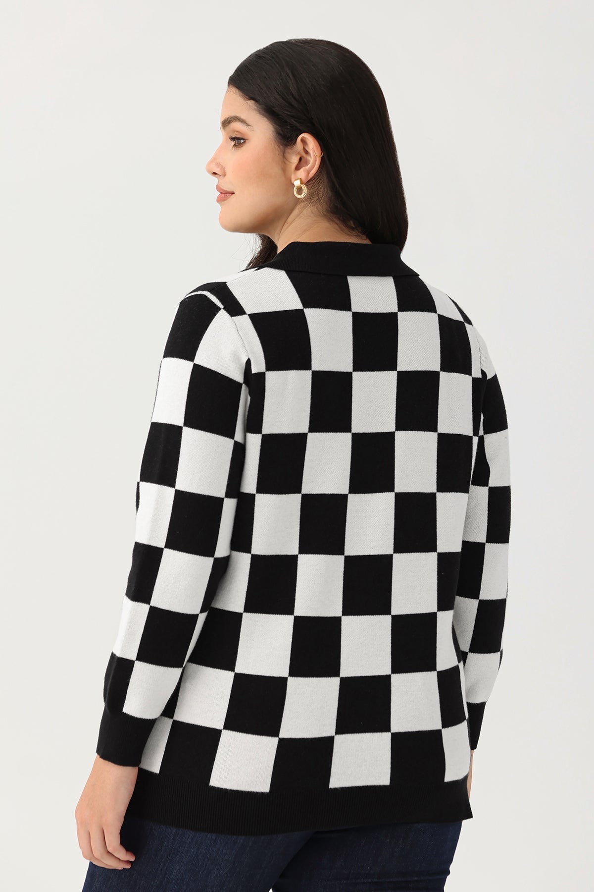 Ritera Checkerboard Polo Cozy Knitwear Sweater