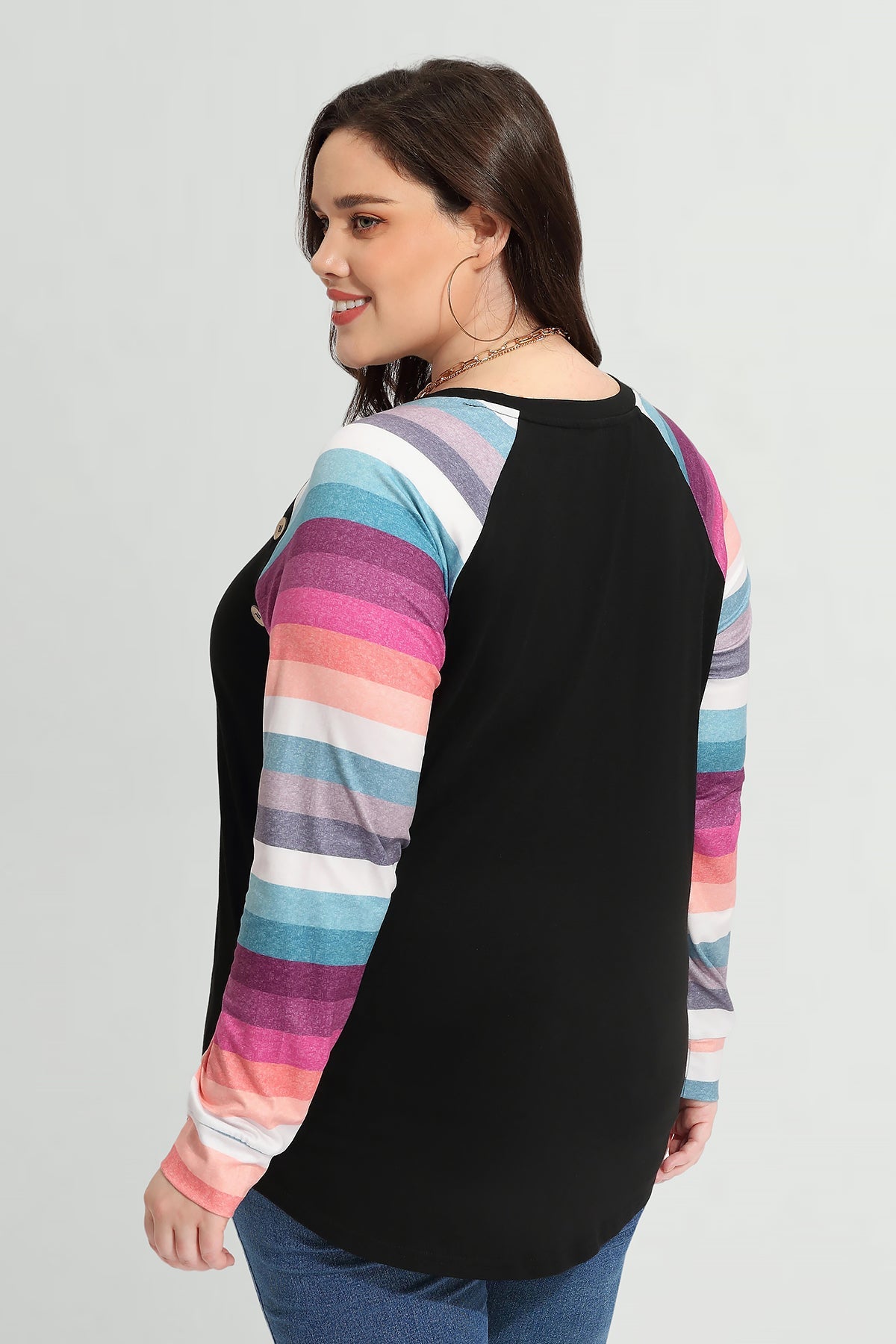 Raglan Rainbow Stripe Colorblock Crewneck T-Shirt