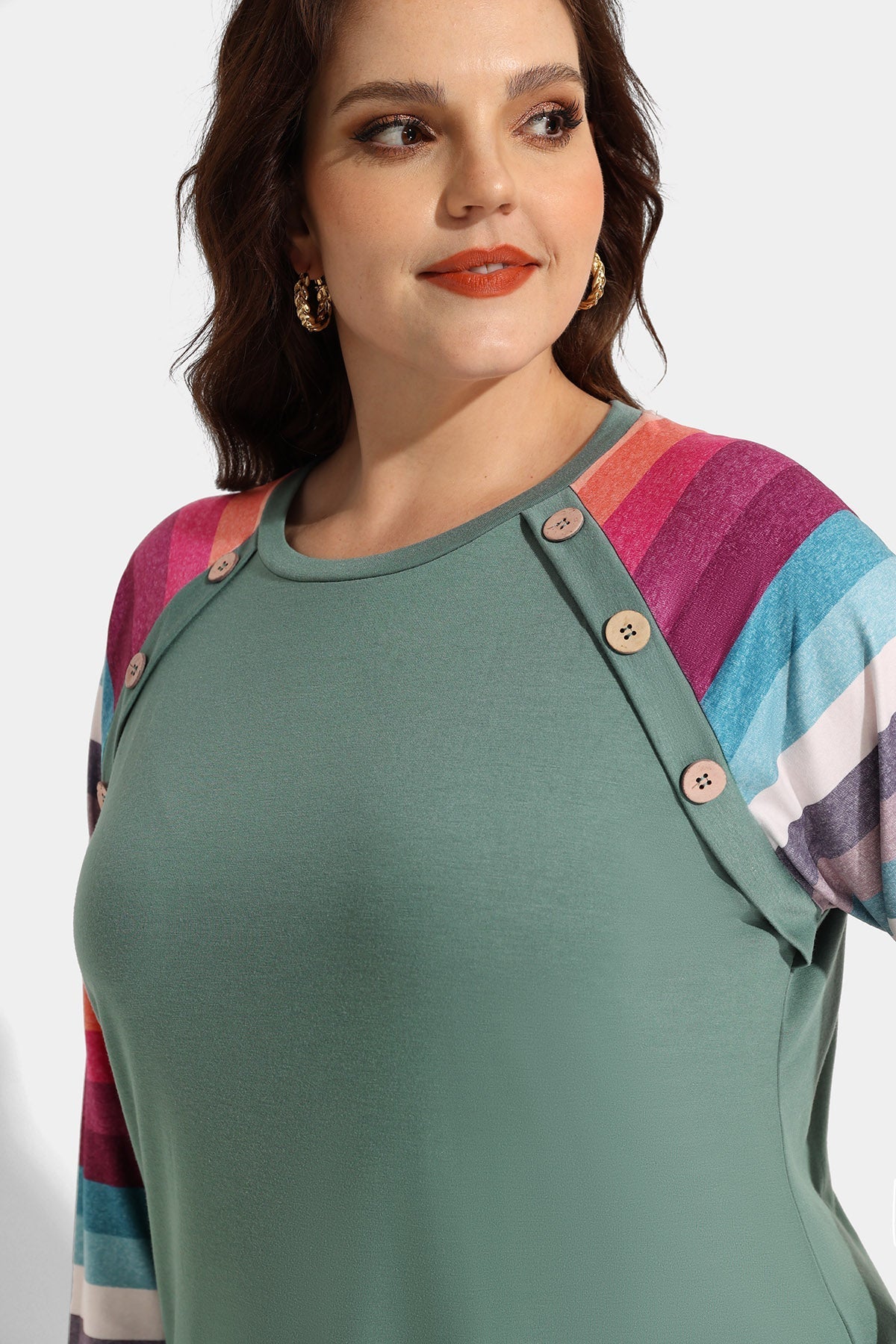 Raglan Rainbow Stripe Colorblock Crewneck T-Shirt