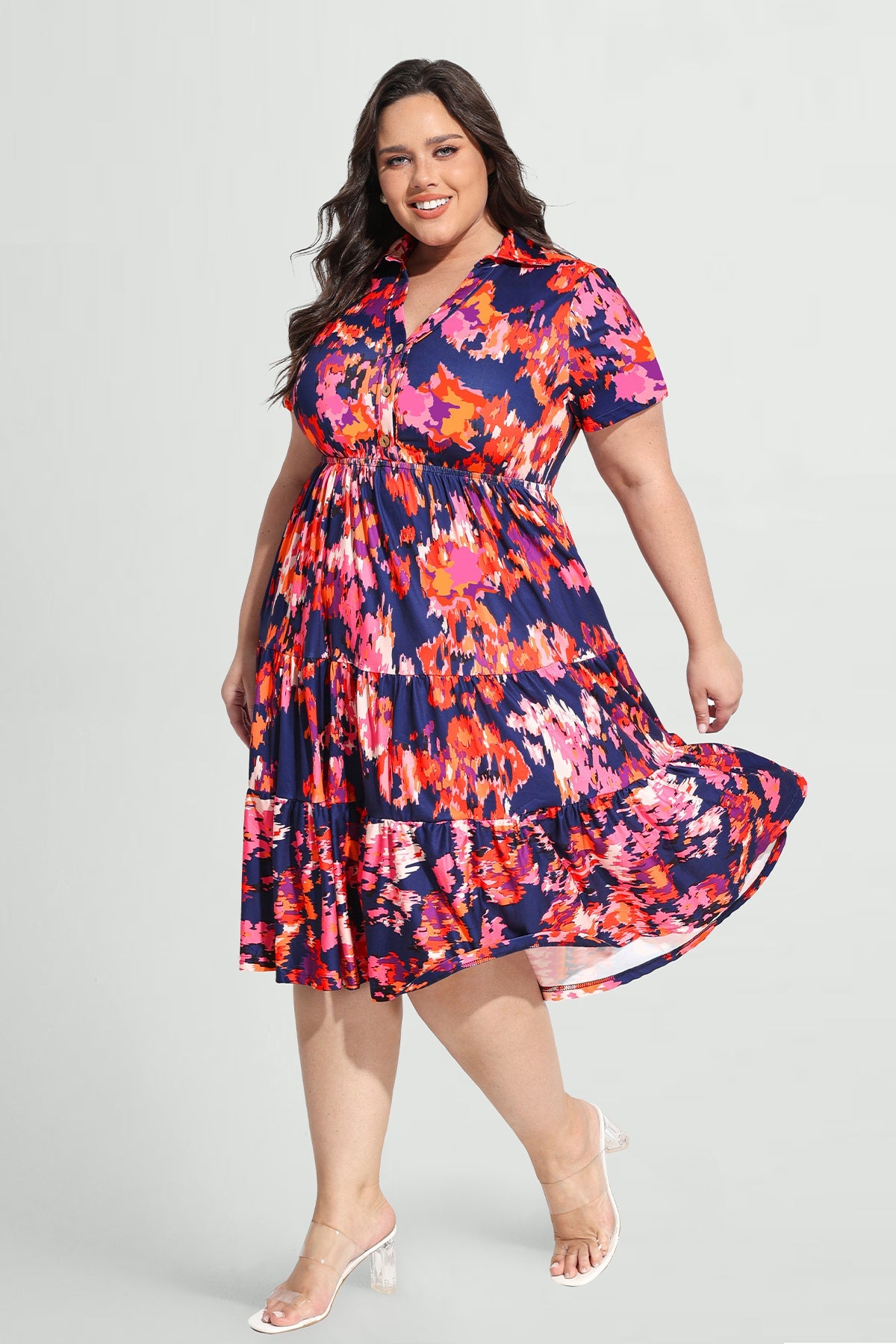 Ritera Pockets Striking Abstract Print Tiered Midi Dress