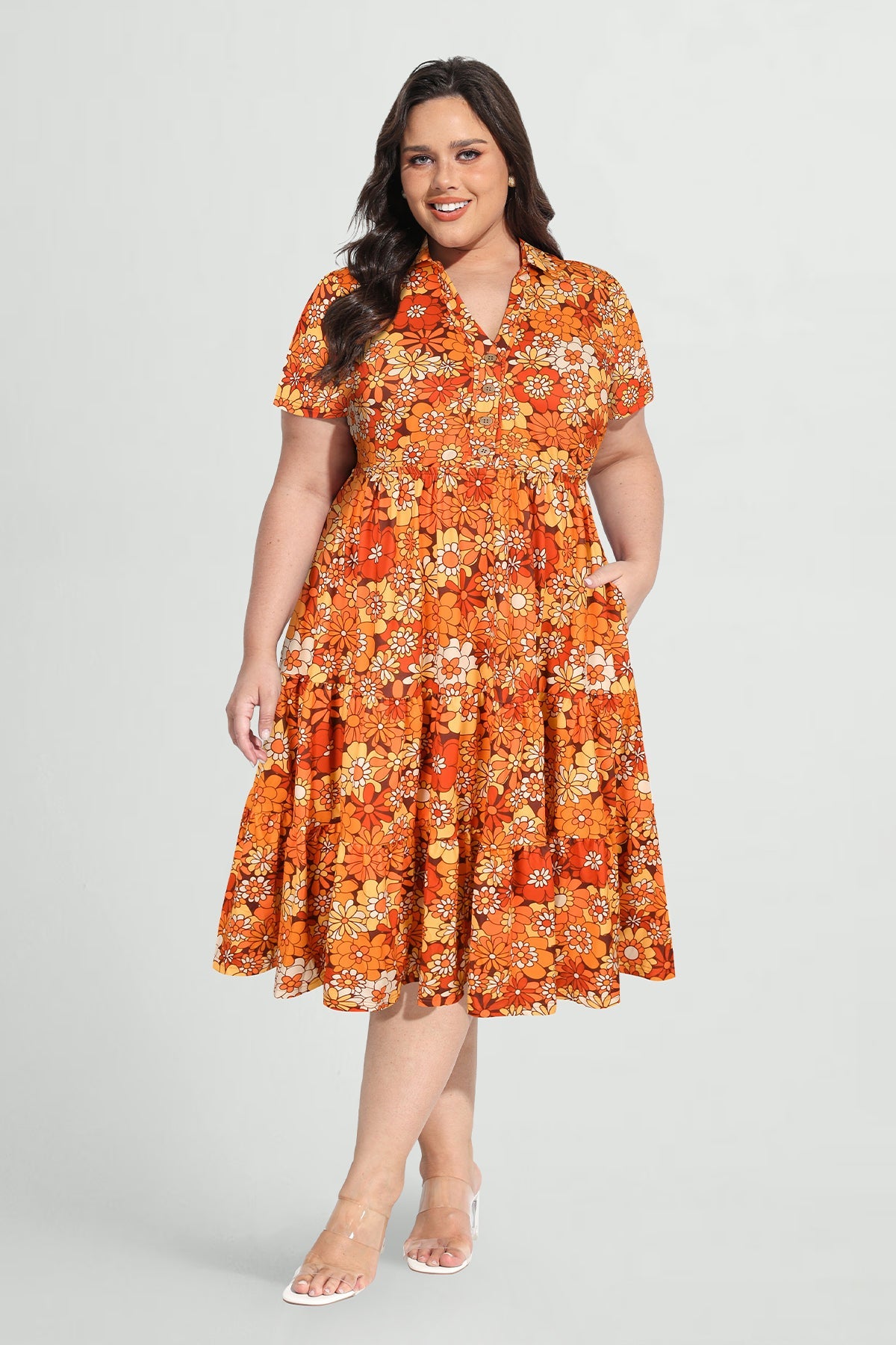 Ritera Pockets Striking Abstract Print Tiered Midi Dress