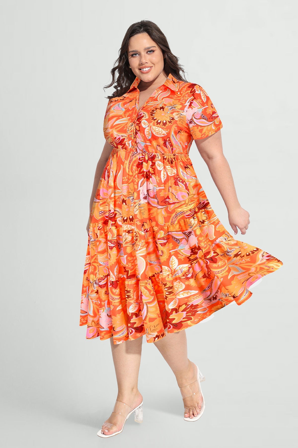 Ritera Pockets Striking Abstract Print Tiered Midi Dress