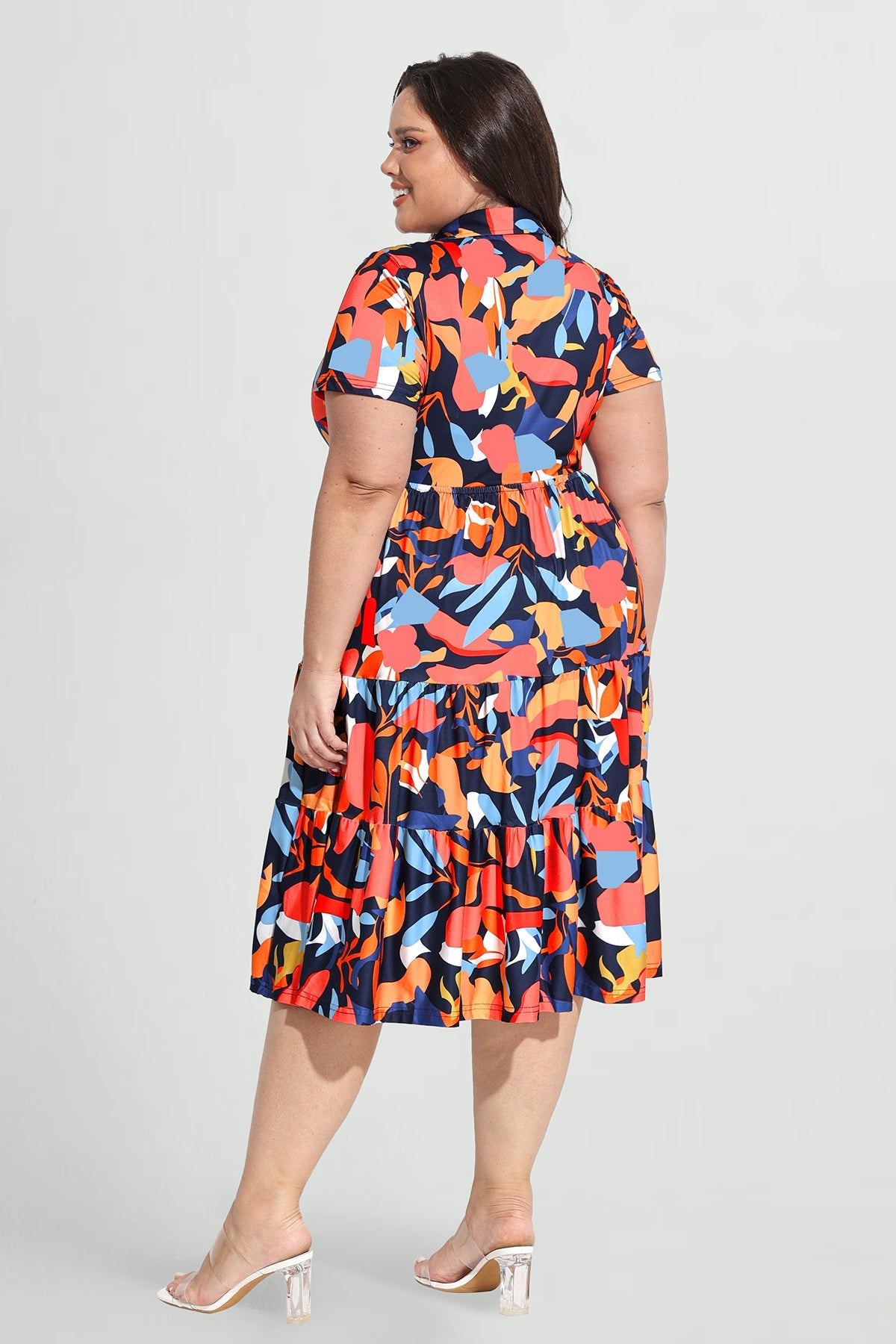 Ritera Pockets Striking Abstract Print Tiered Midi Dress