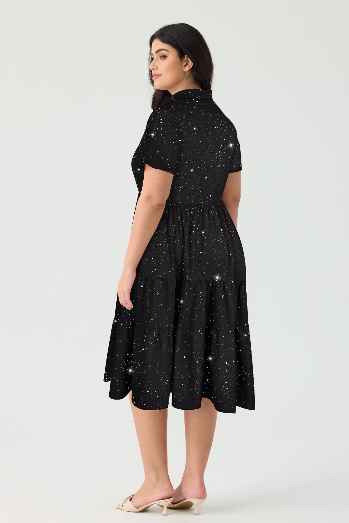 Ritera Pockets Vibrant Floral Polo Neck Tiered Midi Dress