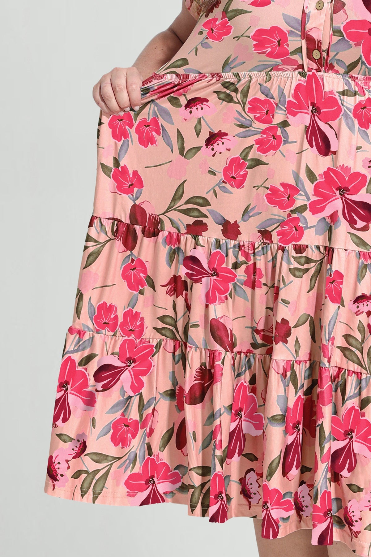 Ritera Pockets Tropical Floral Polo Neck Shirred Midi Dress