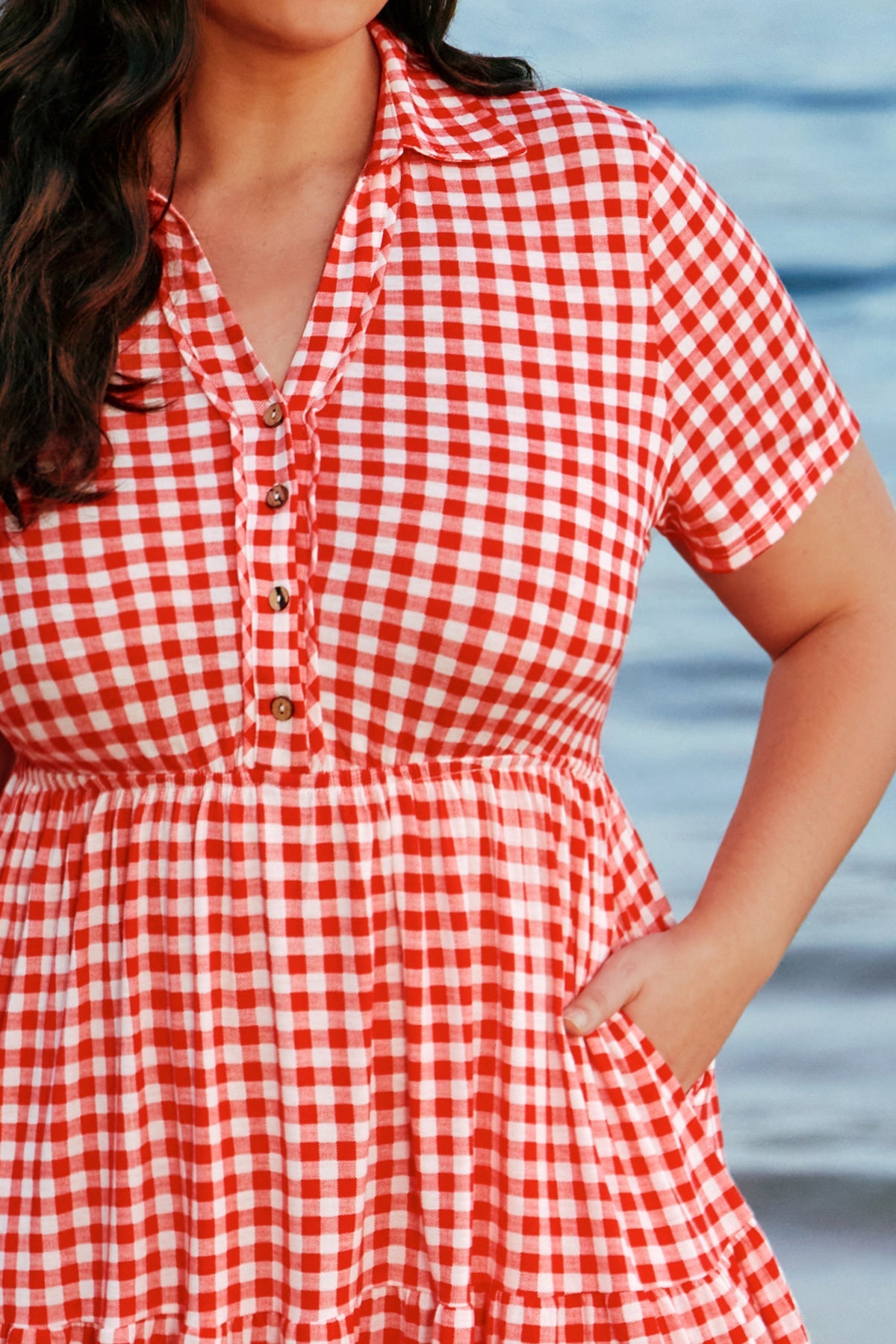 Pockets Elastic Floral Midi Shirt Dress