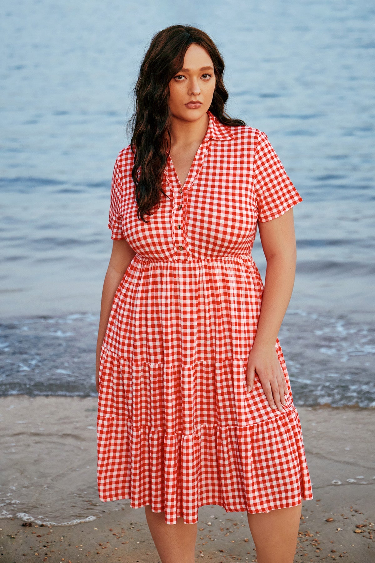 Pockets Elastic Floral Midi Shirt Dress