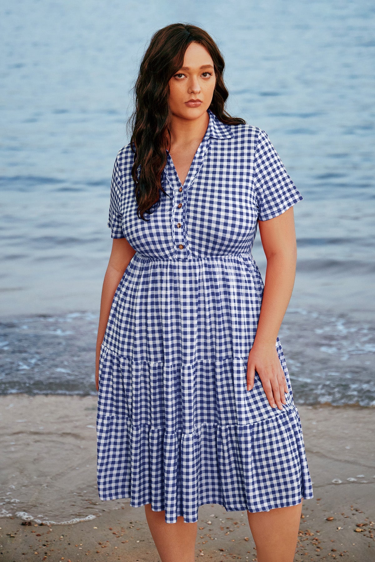 Pockets Elastic Floral Midi Shirt Dress