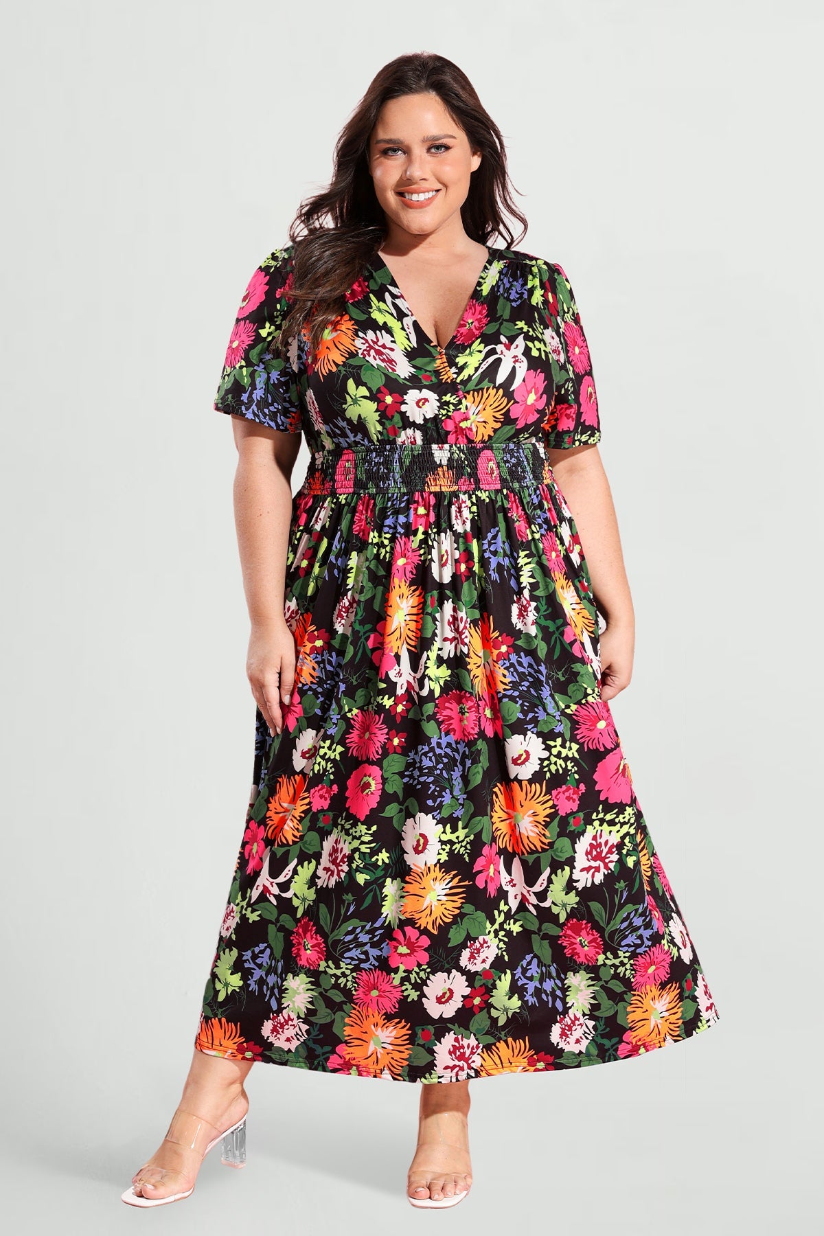 Ritera Pockets Elasticated Waist Floral A-line Maxi Dress
