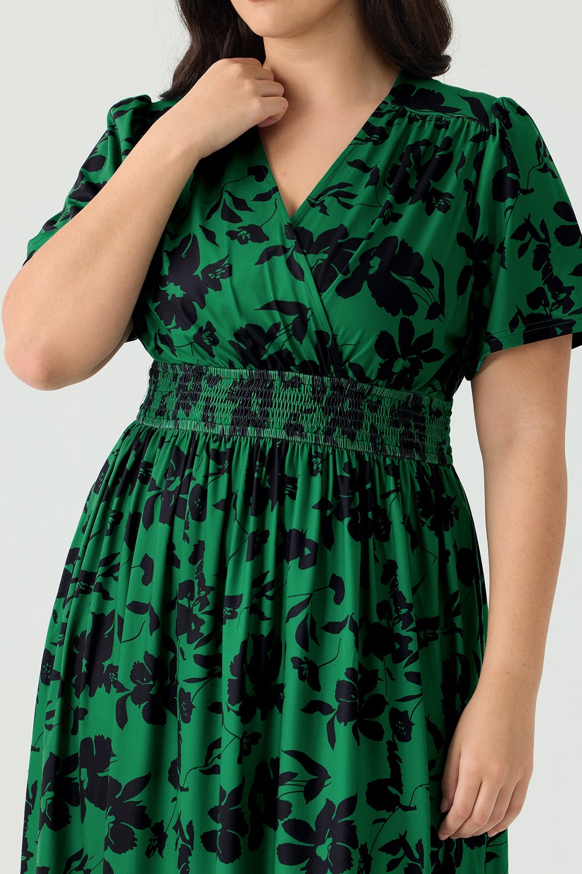 Geometric Print Smocked Waist V-Neck Midi Dress