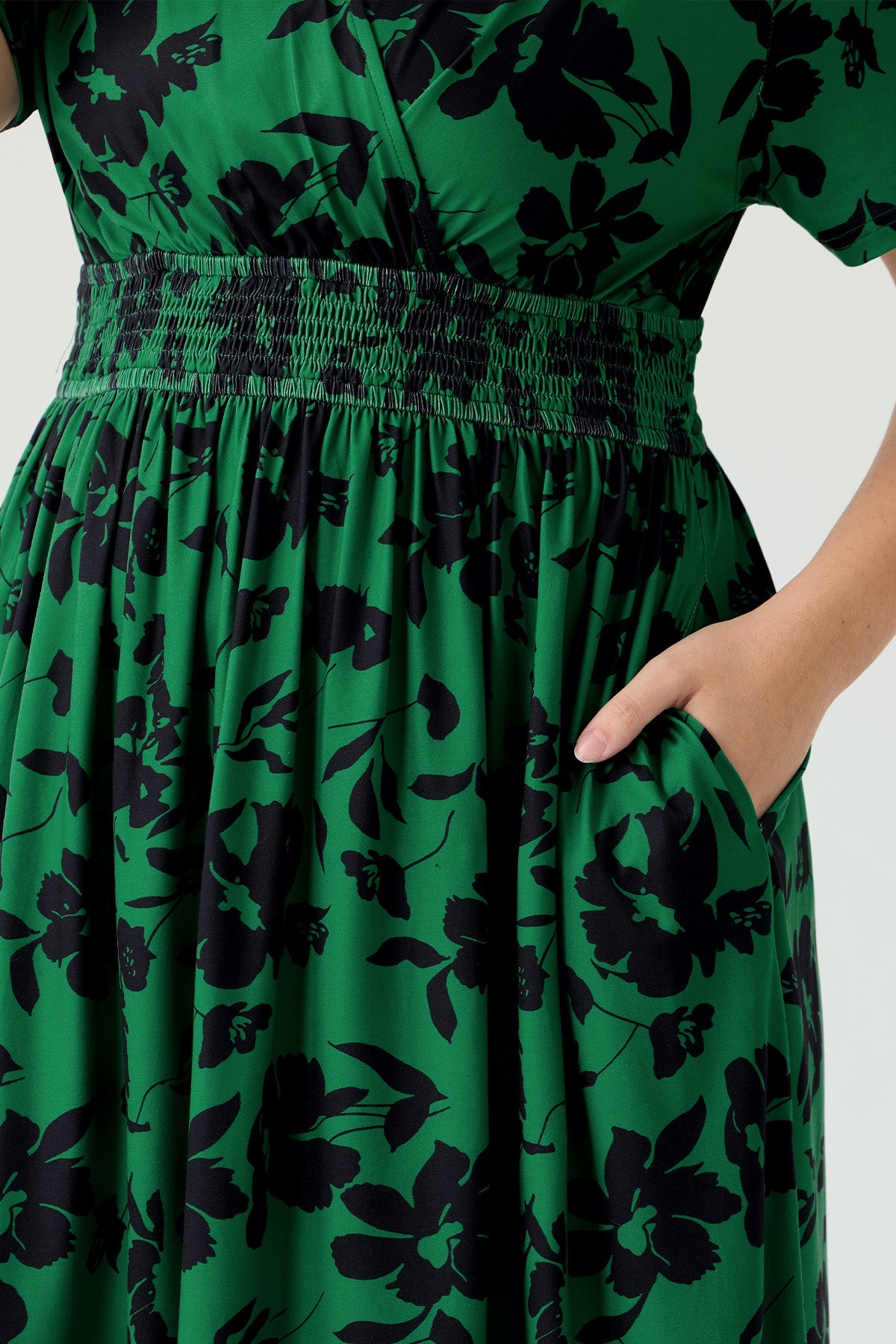 Geometric Print Smocked Waist V-Neck Midi Dress