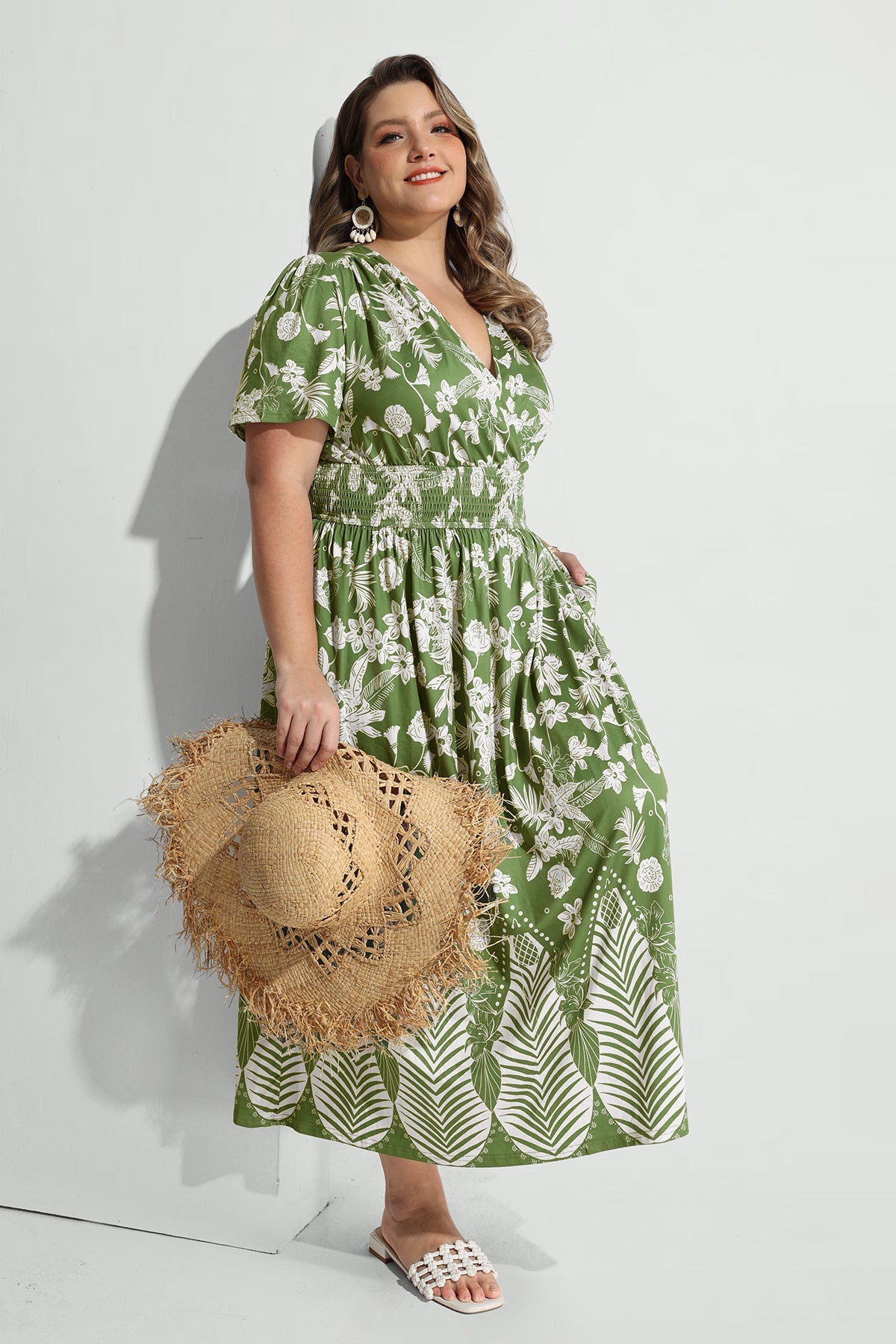 Ritera Pockets Elasticated Waist Floral A-line Maxi Dress