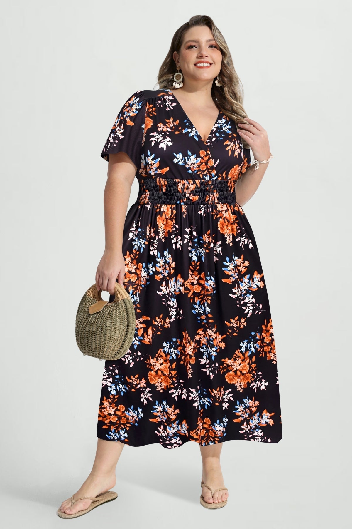 Ritera Pockets Elasticated Waist Floral A-line Maxi Dress