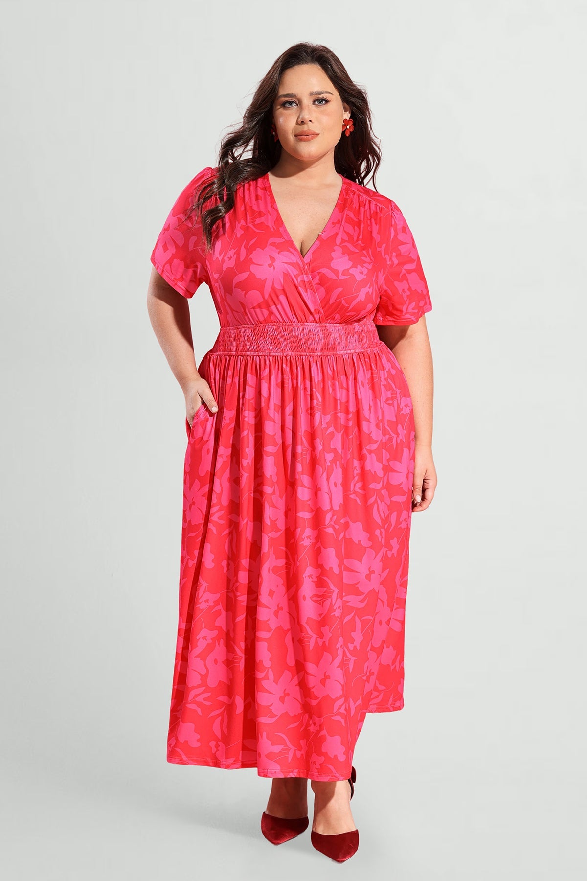 Ritera Pockets Smocked Waist Floral Print A-line Maxi Dress