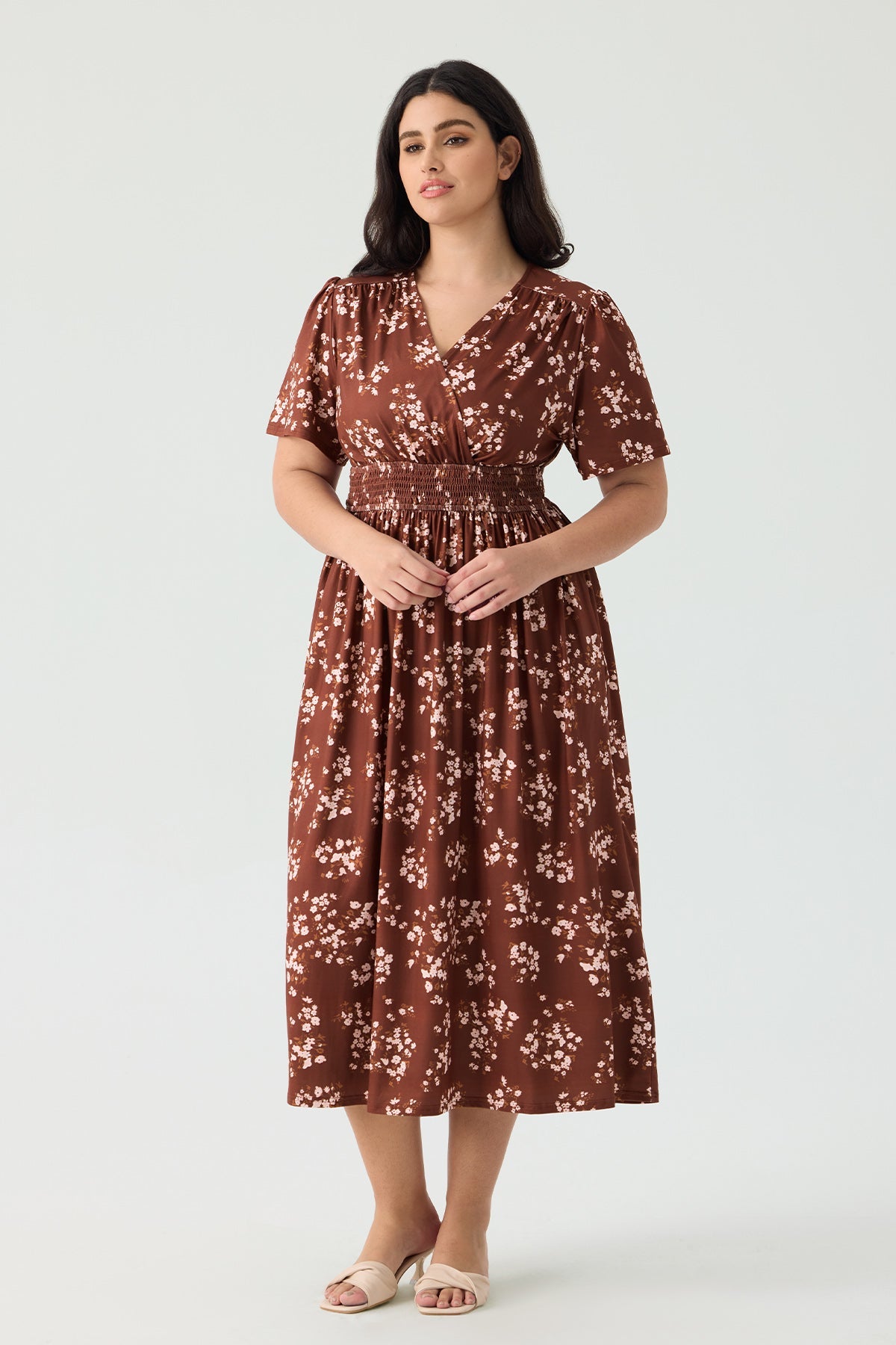 Ritera Pockets Smocked Waist Floral Print A-line Maxi Dress