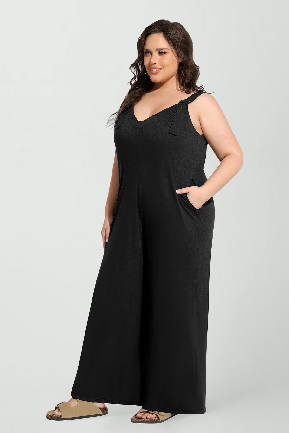 Ritera Pockets Pleated Cami Wide Leg Jumpsuit