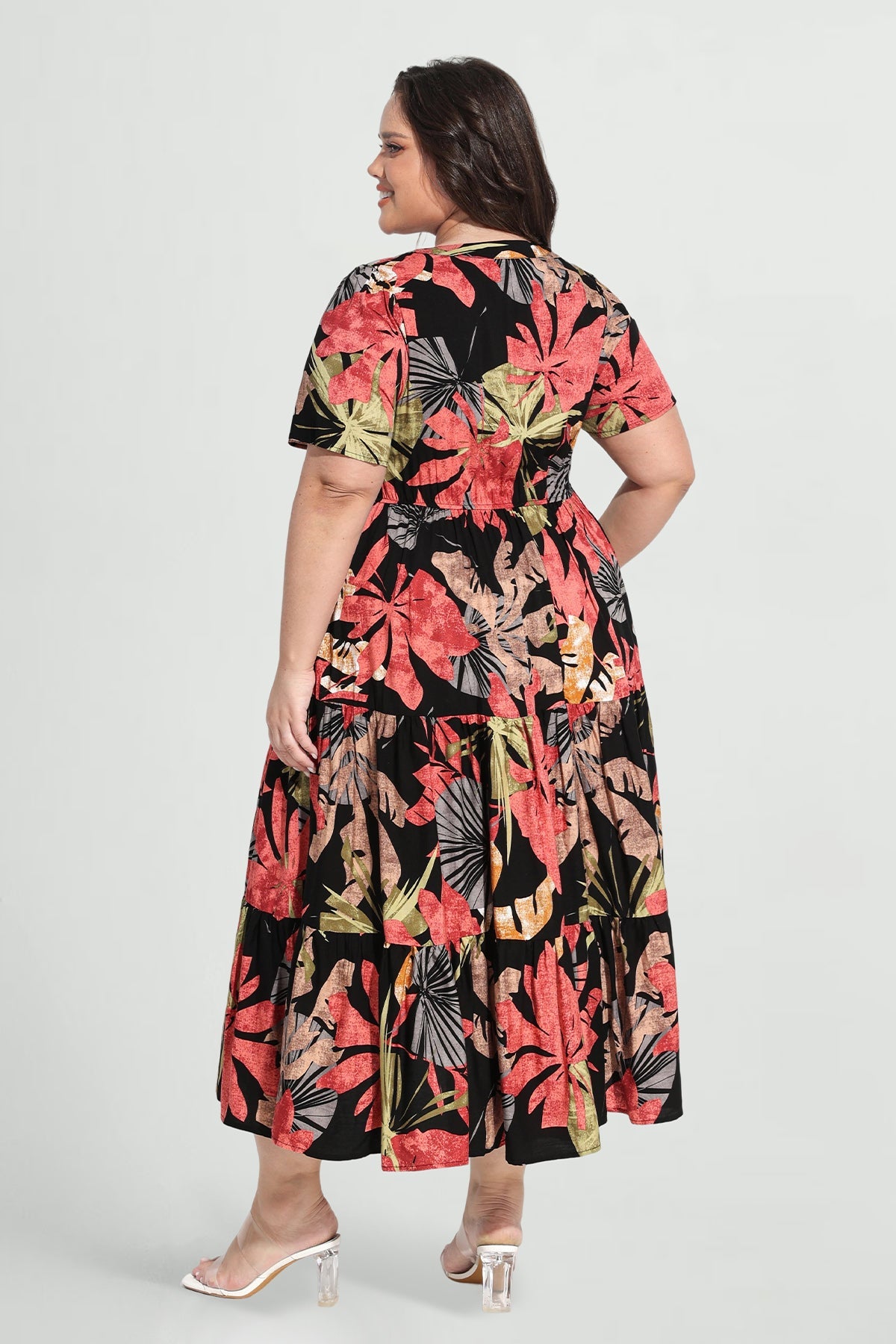 Pockets Elastic Floral Midi Dress