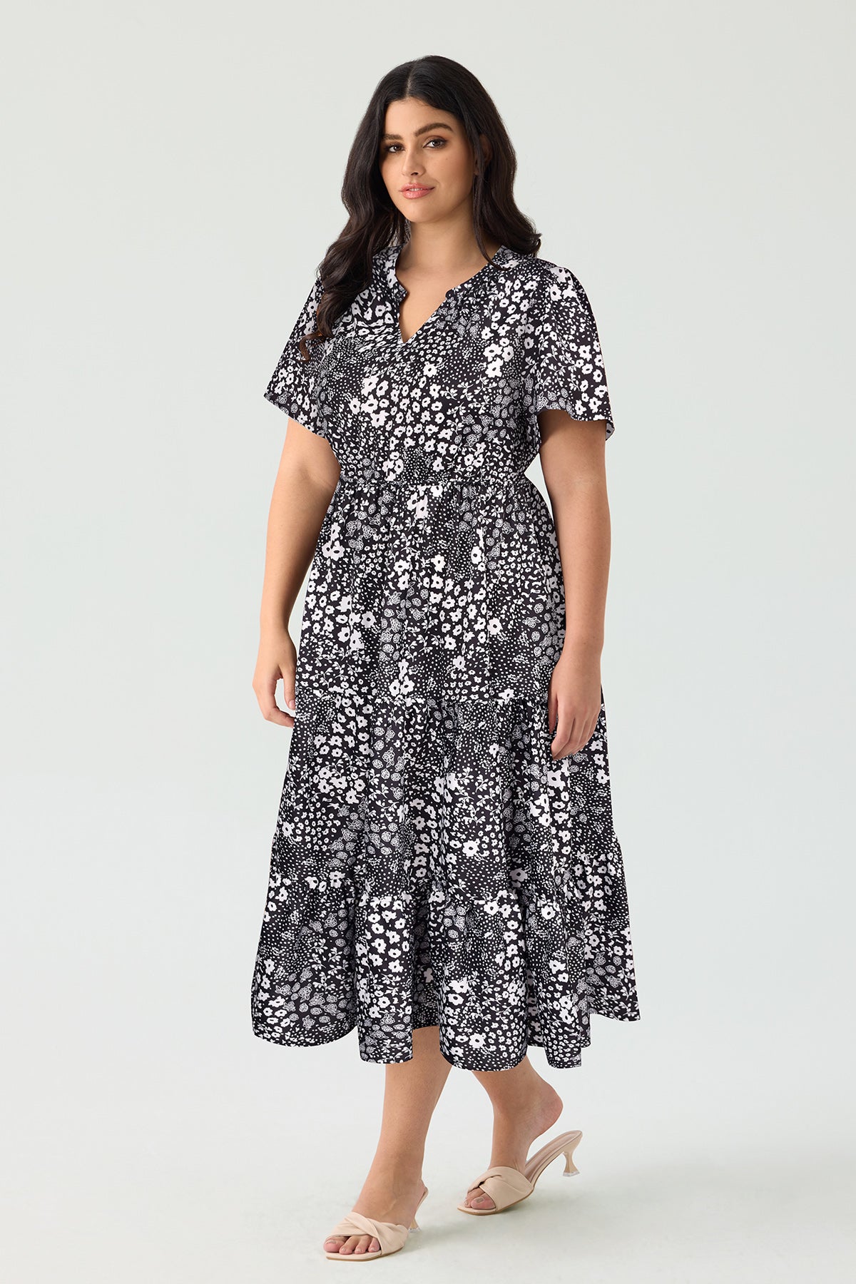 Pockets Elastic Striped Midi Dress