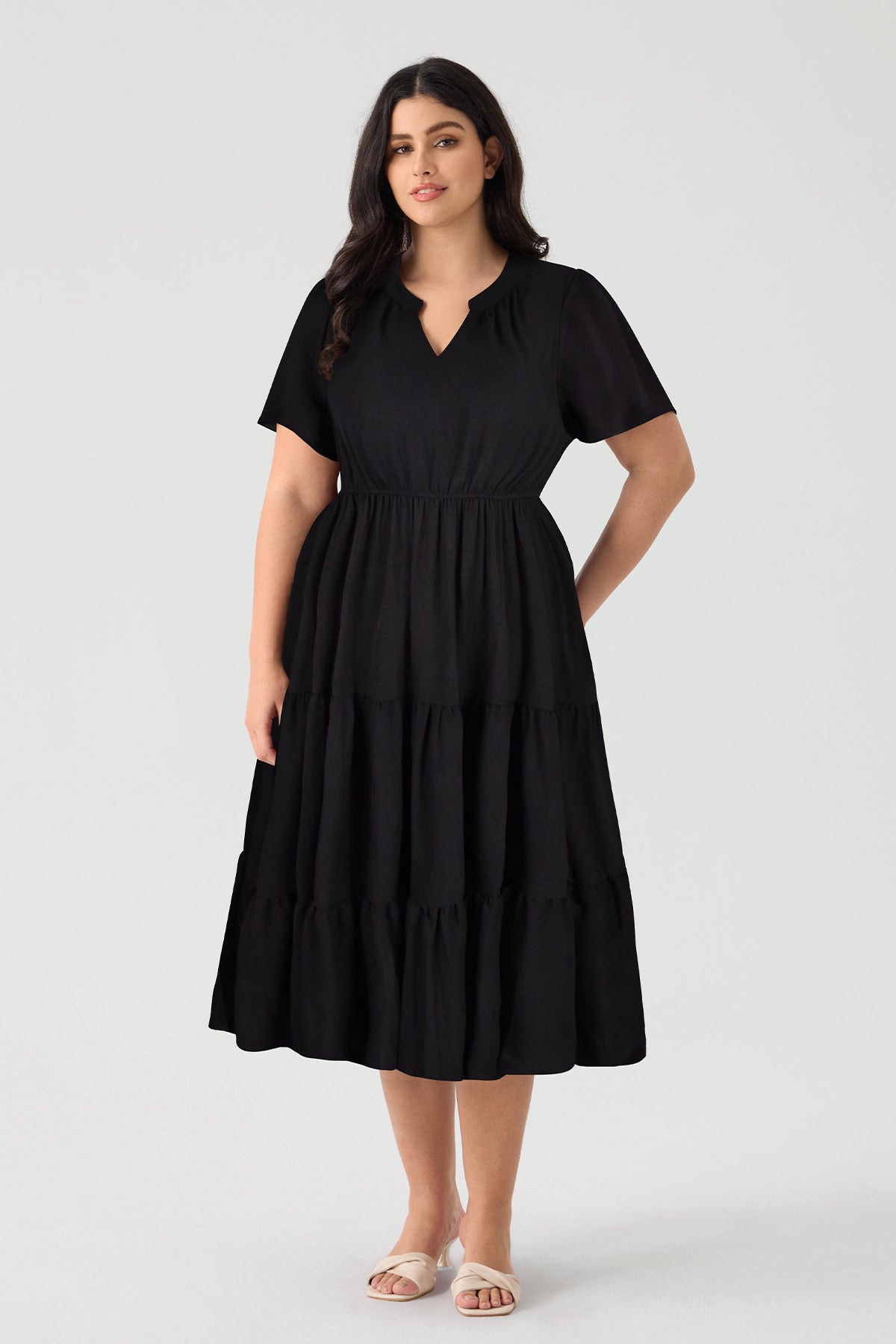 Pockets Elastic Boho Floral Midi Dress