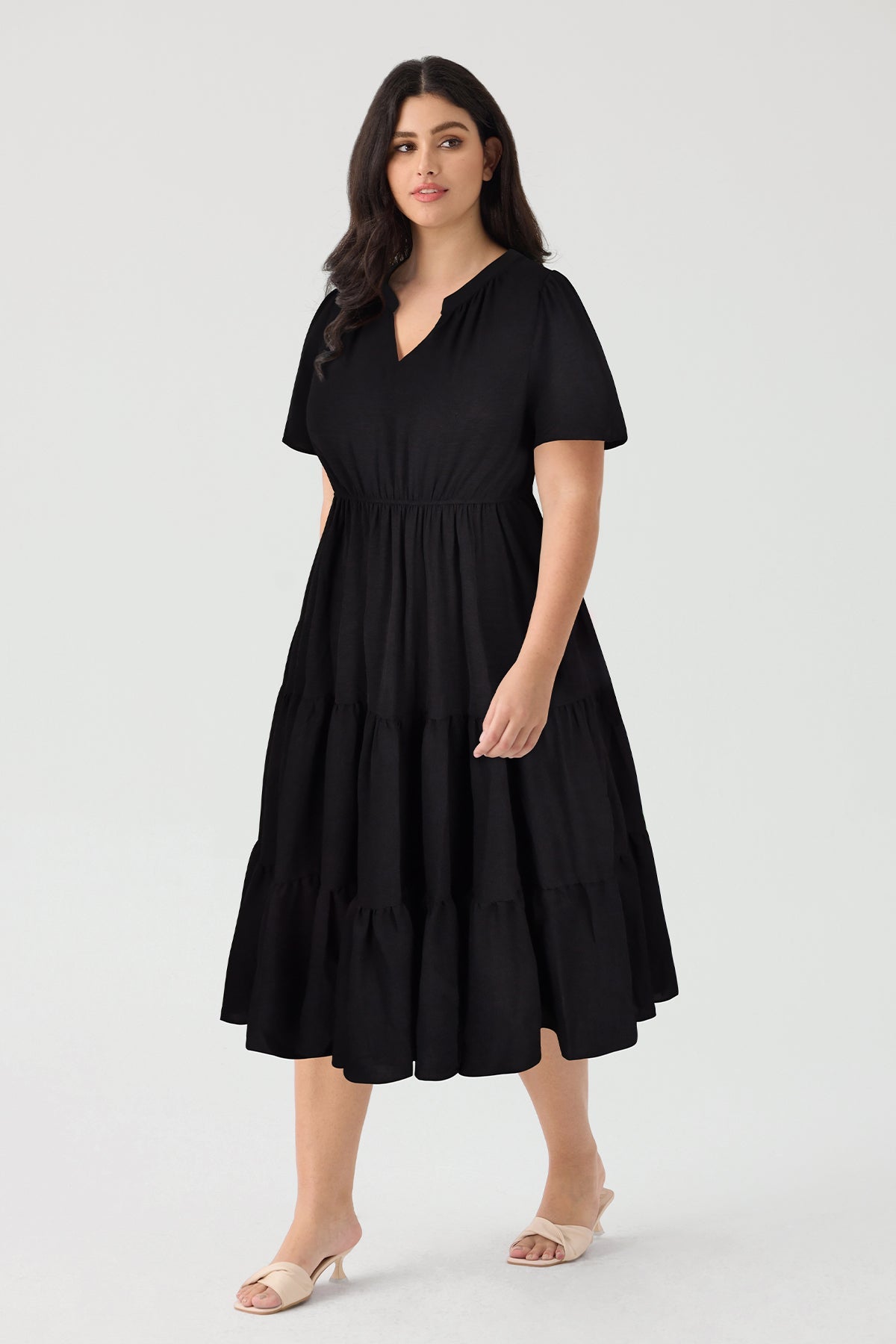 Pockets Elastic Striped Midi Dress