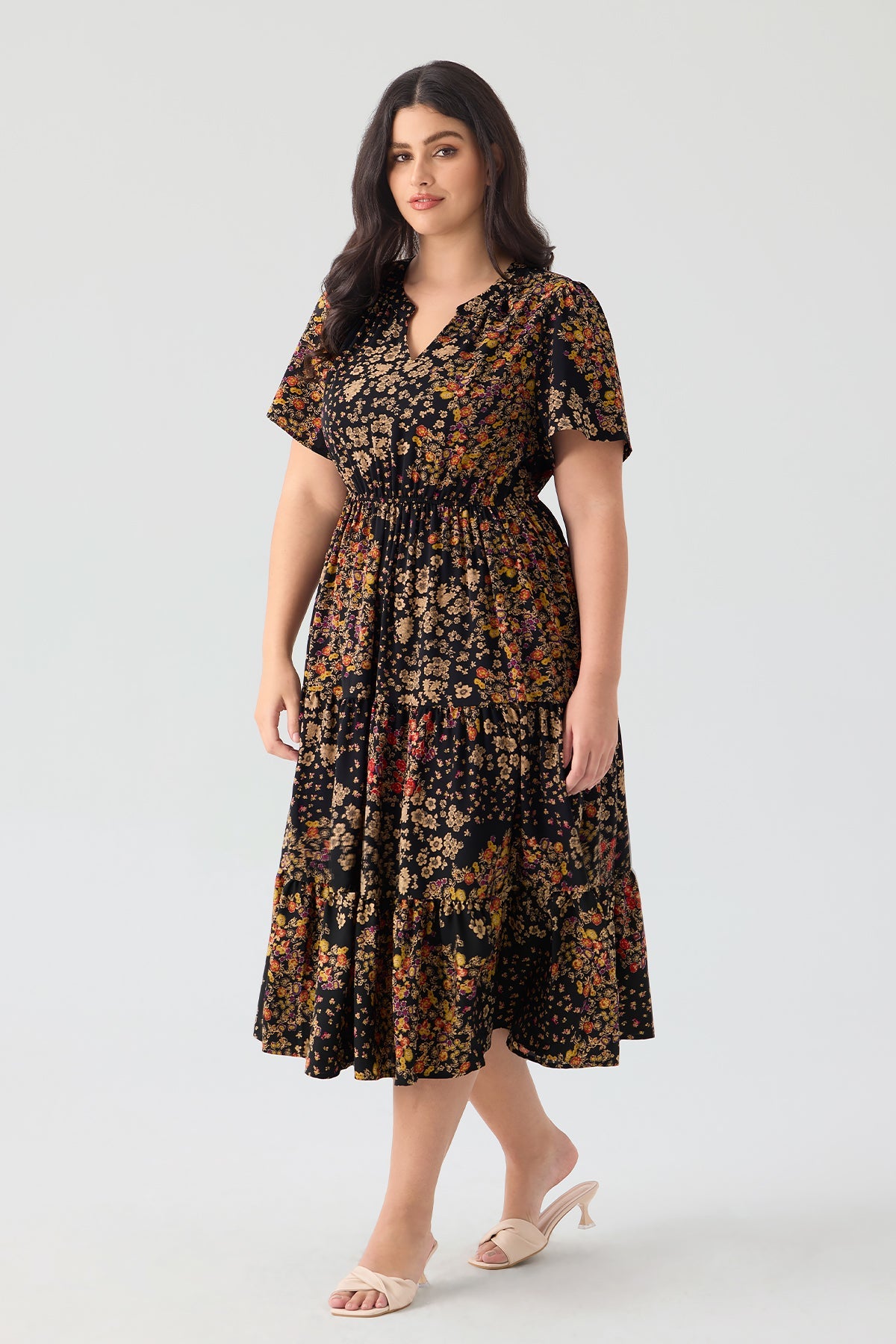 Pockets Elastic Striped Midi Dress