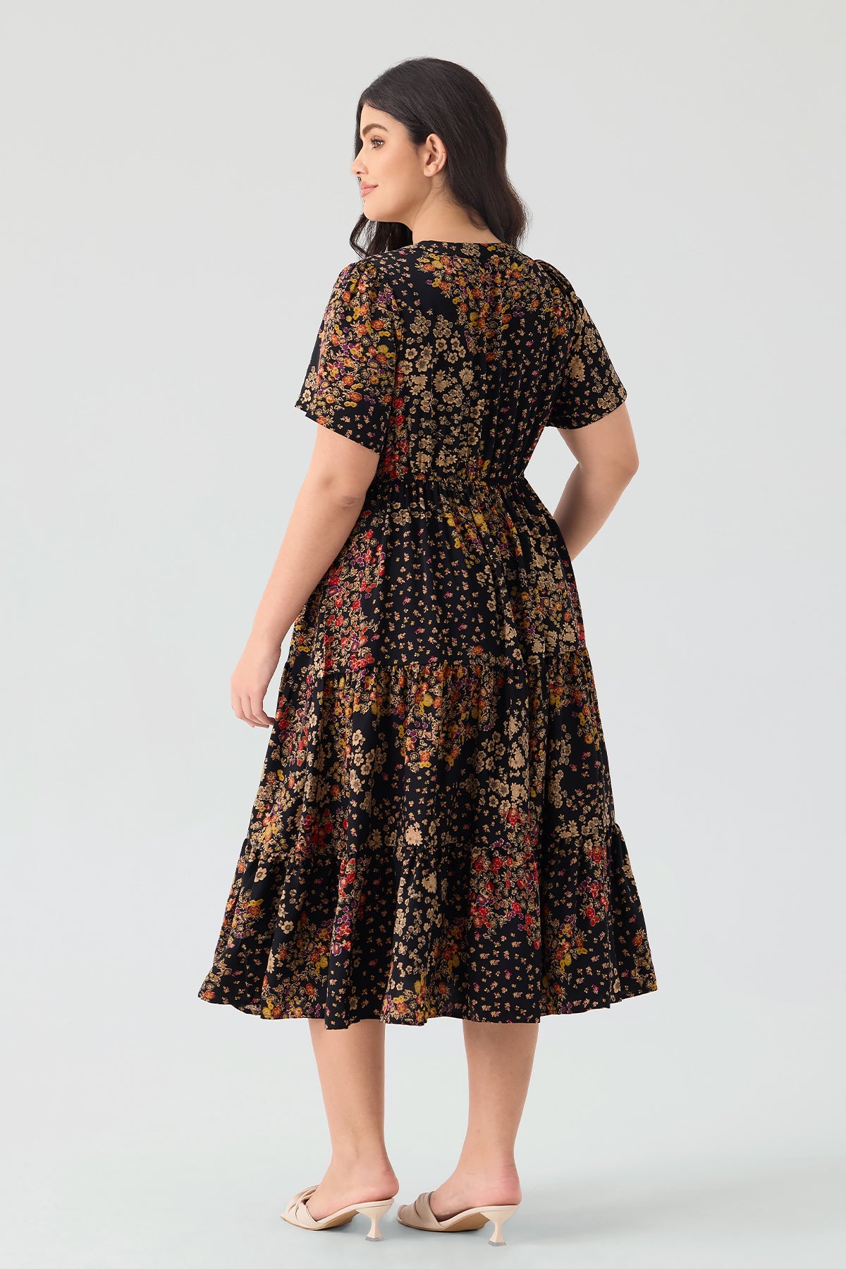 Pockets Elastic Floral Midi Dress