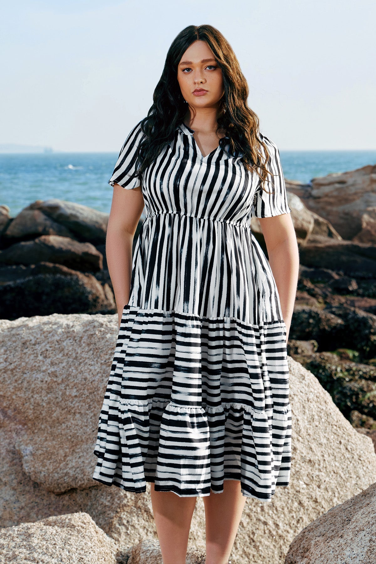 Pockets Elastic Floral Midi Dress