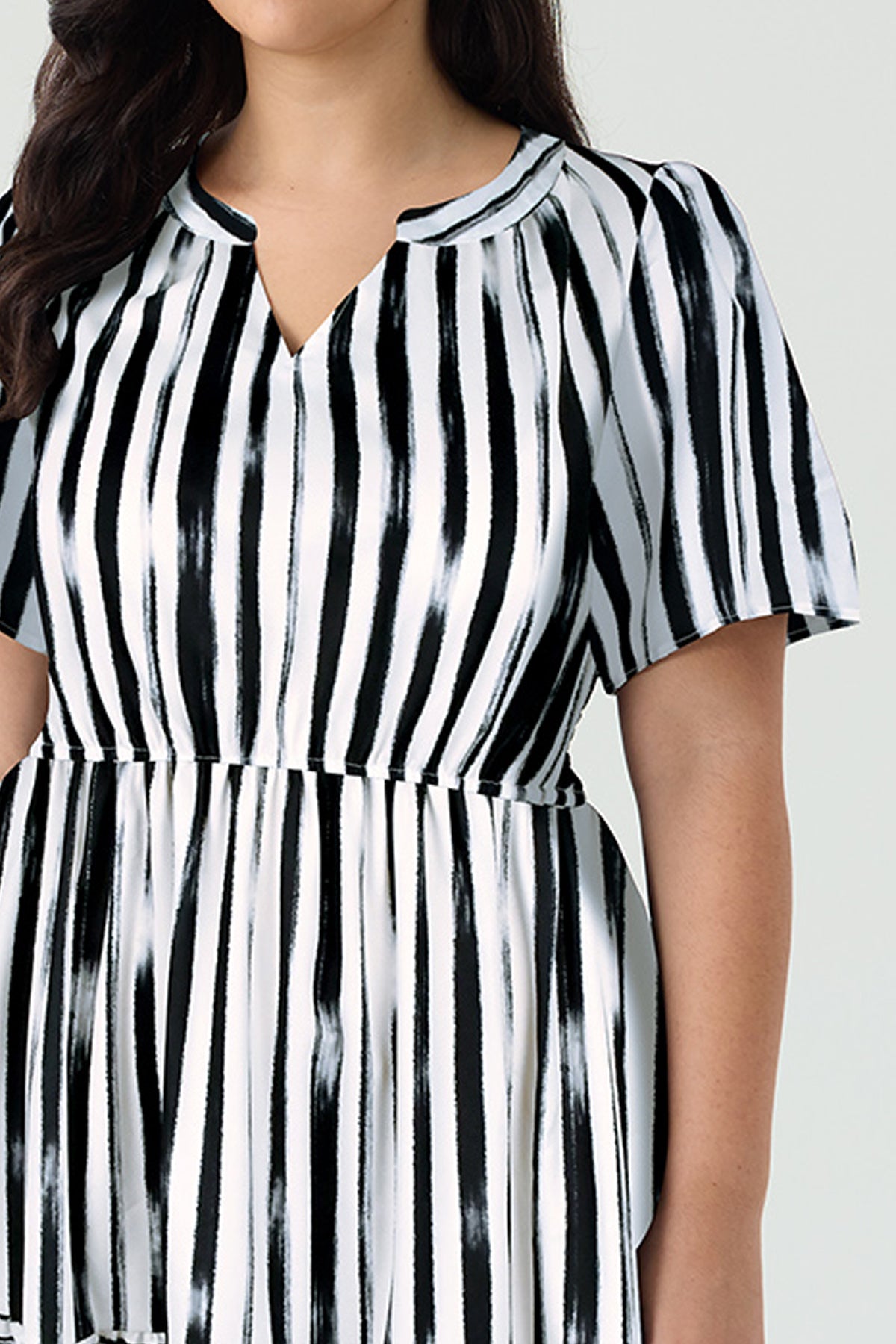 Pockets Elastic Striped Midi Dress