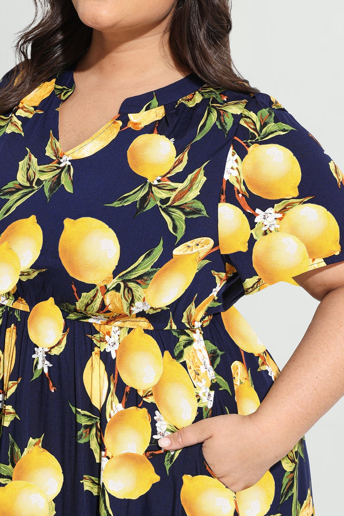 Ritera Pockets Tropical Lemon A-line Tiered Midi Dress