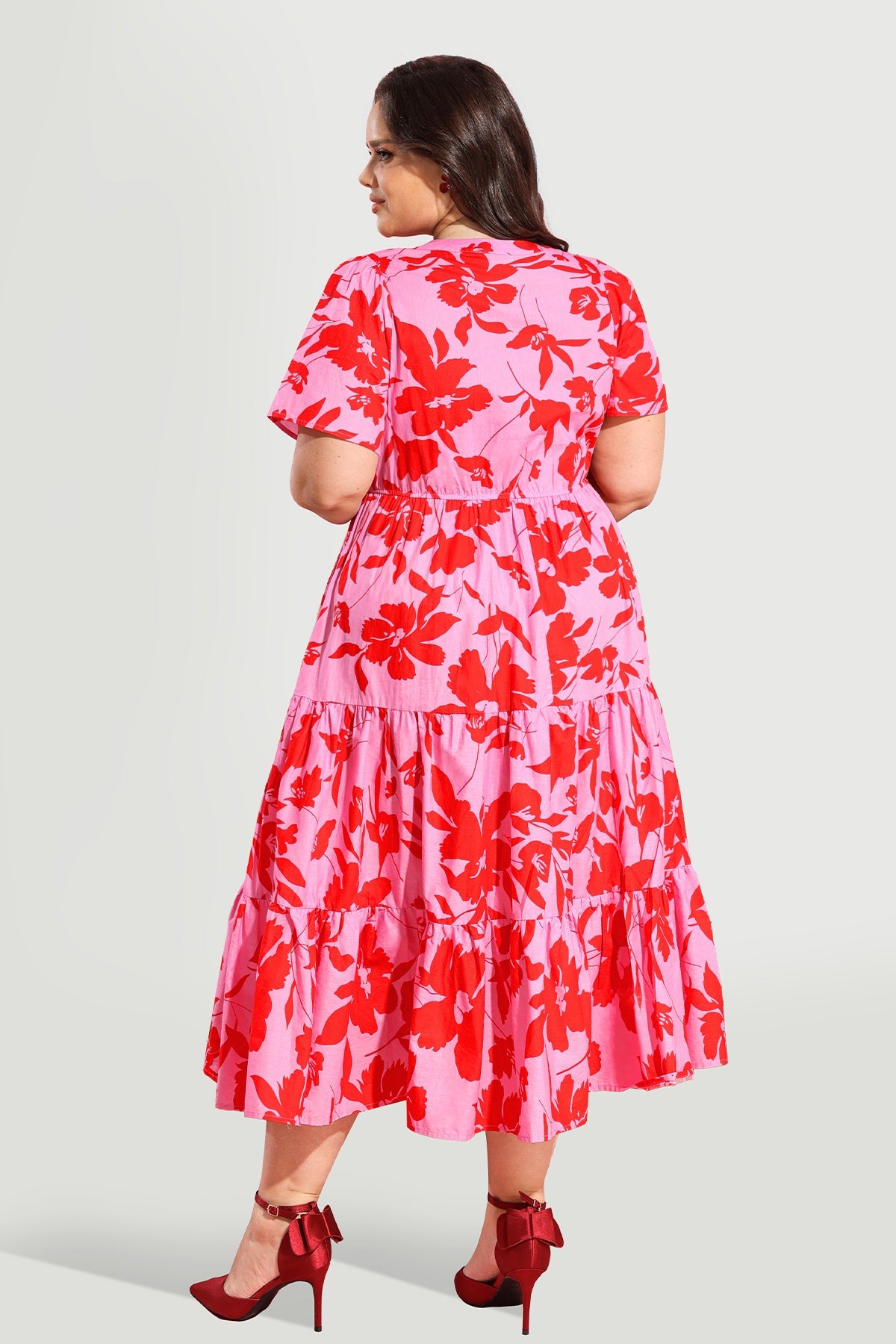 Pockets Elastic Boho Floral Midi Dress