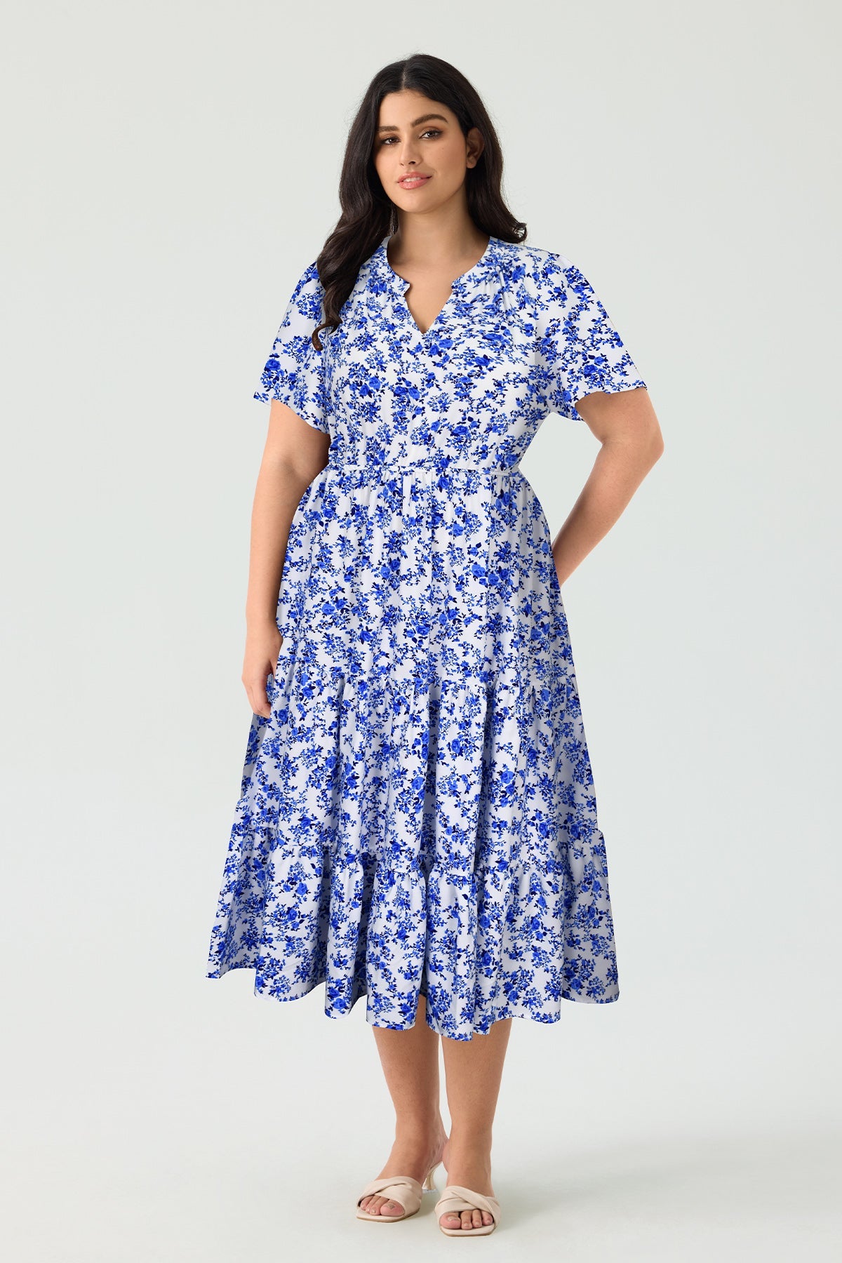 Pockets Elastic Striped Midi Dress