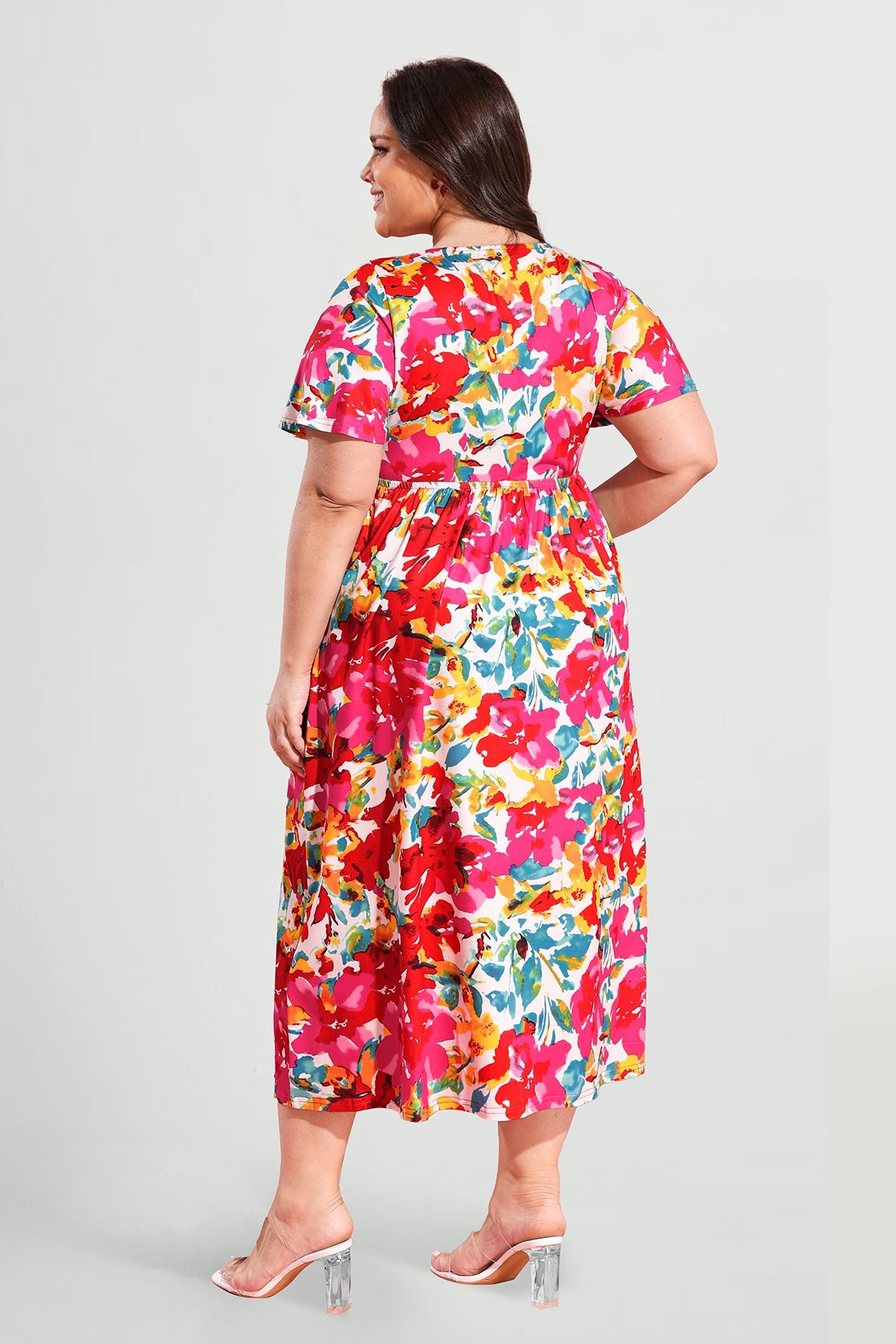 Ritera Pockets Drawstring Sweetheart Floral A-line Midi Dress