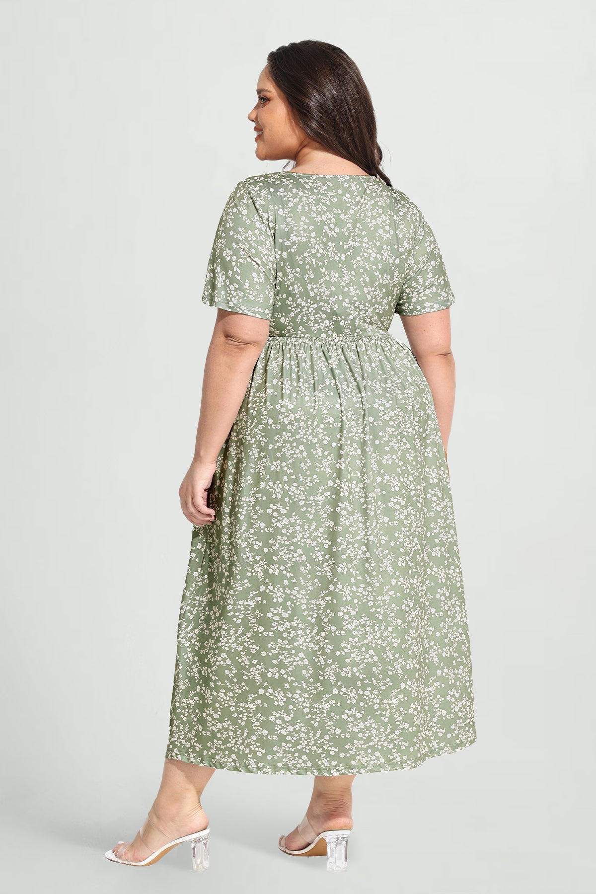 Ritera Pockets Drawstring Sweetheart Floral A-line Midi Dress