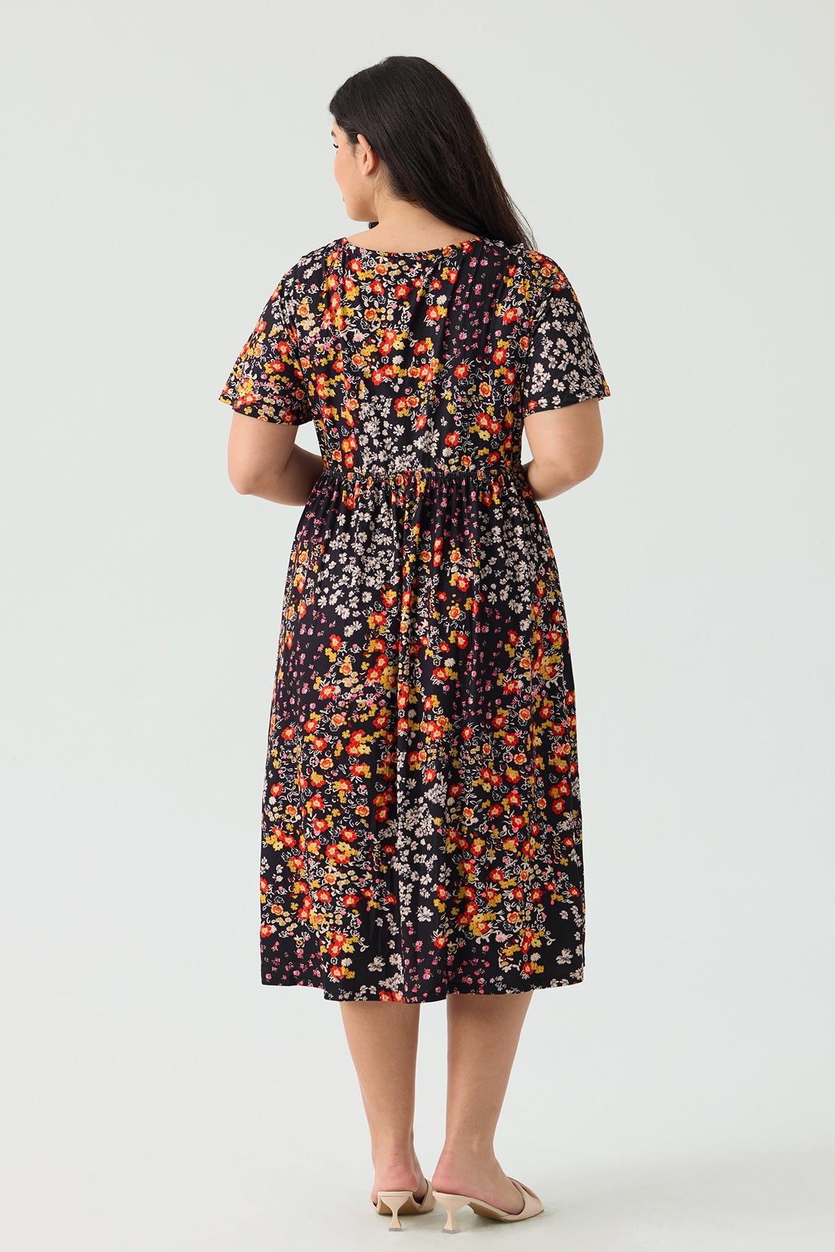 Ritera Pockets Drawstring Sweetheart Floral A-line Midi Dress